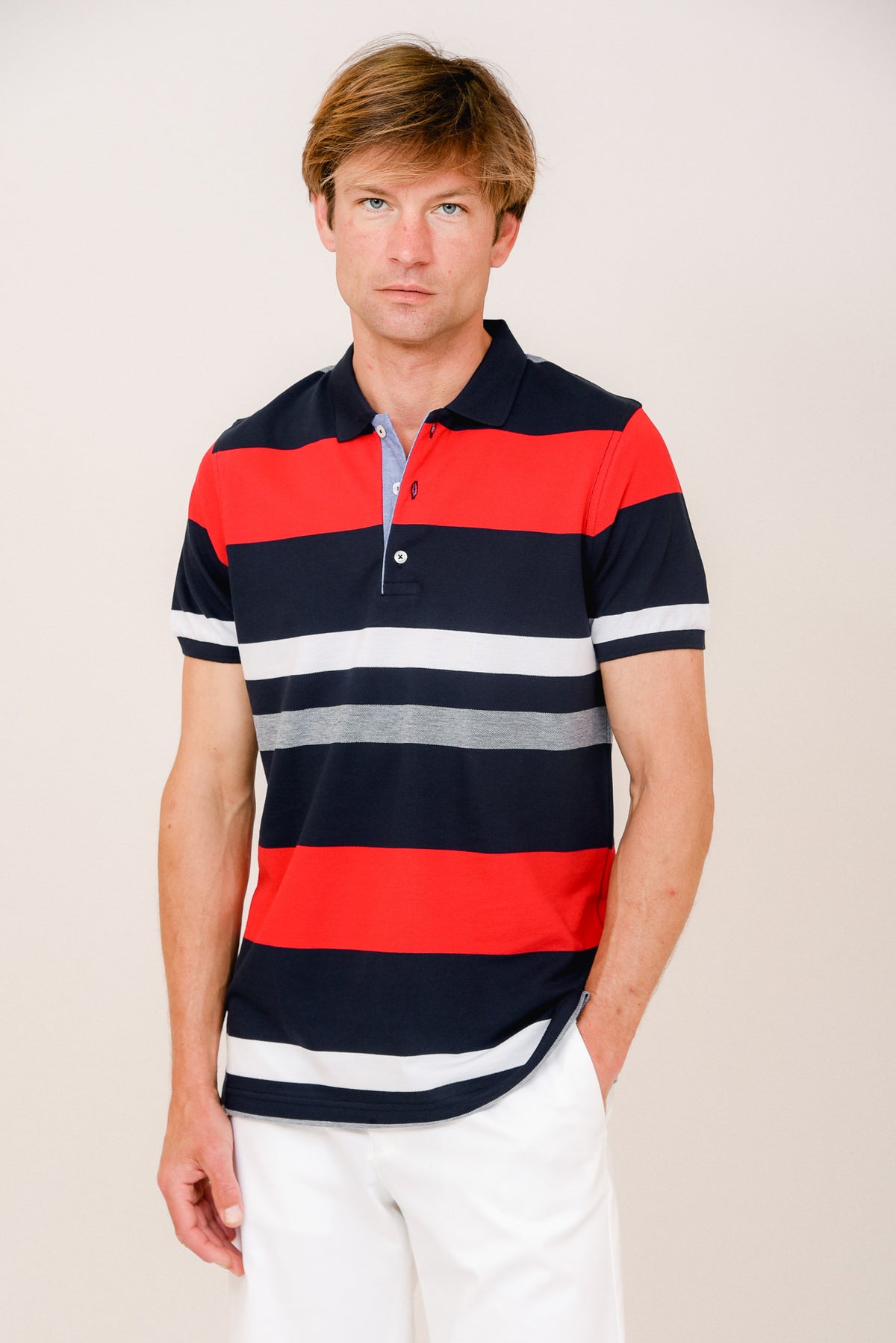 ΑΝΔΡΙΚΟ POLO PORTOBELLO'S ΡΙΓΕ ΚΟΚΚΙΝΟ ΜΠΛΕ ΜΕ ΓΚΡΙ ΡΙΓΕΣ