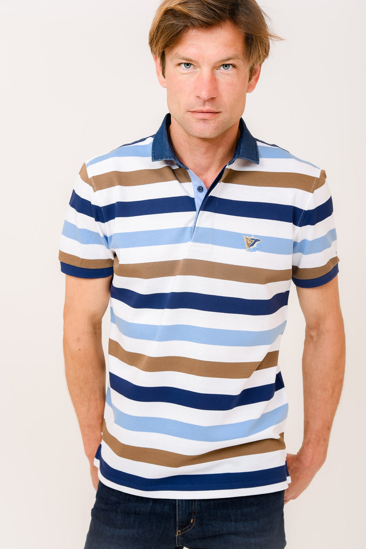 ΑΝΔΡΙΚΟ POLO PORTOBELLO'S ΡΙΓΕ ΜΕ ΛΕΥΚΕΣ ΚΑΦΕ ΚΑΙ ΜΠΛΕ ΡΙΓΕΣ