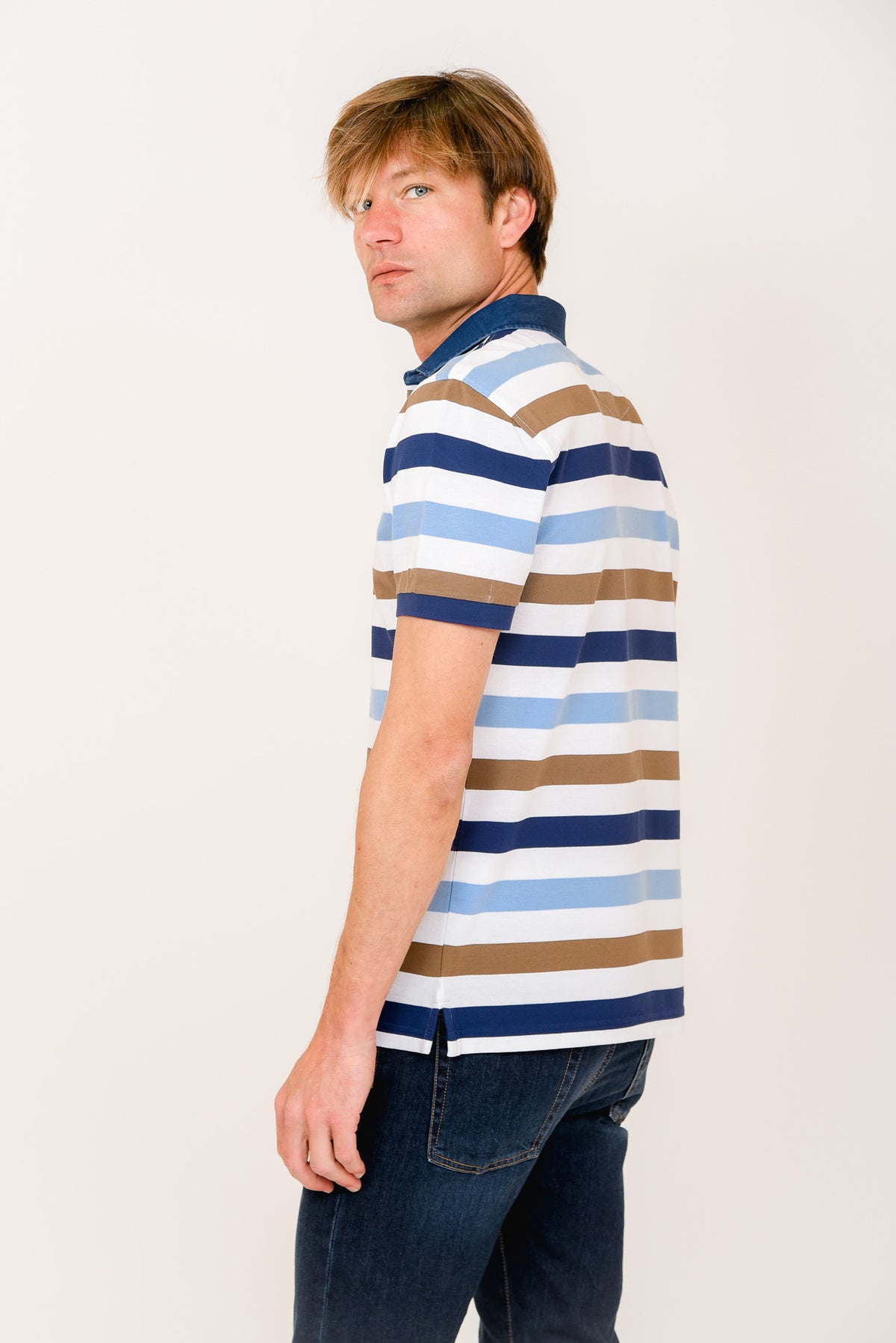 ΑΝΔΡΙΚΟ POLO PORTOBELLO'S ΡΙΓΕ ΜΕ ΛΕΥΚΕΣ ΚΑΦΕ ΚΑΙ ΜΠΛΕ ΡΙΓΕΣ