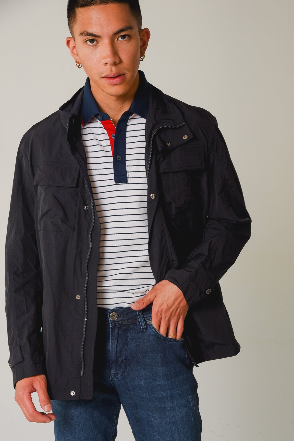 ΑΝΔΡΙΚΟ JACKET PORTOBELLO'S ΜΠΛΕ ΣΕ ΣΤΥΛ SAFARI