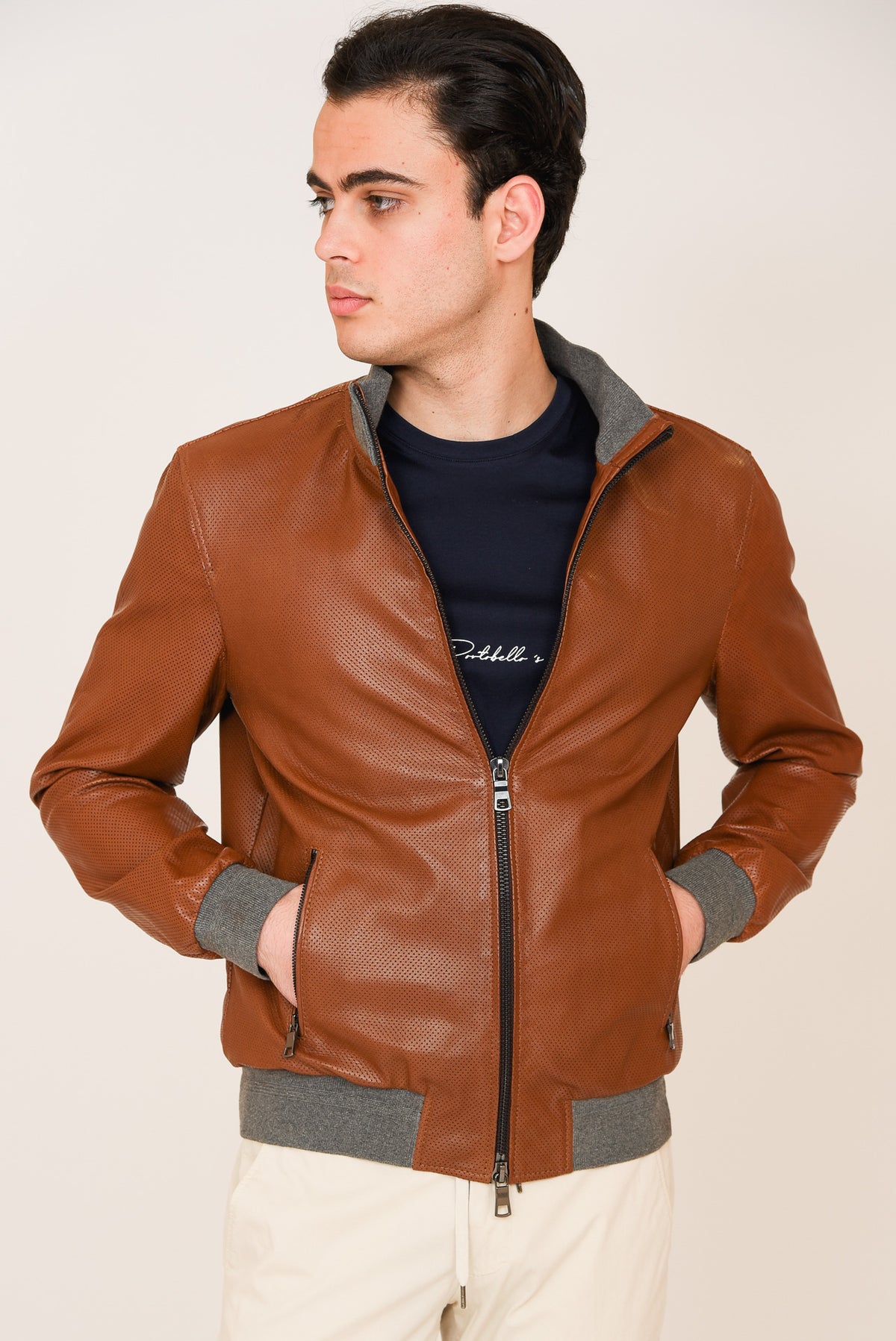 ΑΝΔΡΙΚΟ ΔΕΡΜΑΤΙΝΟ JACKET PORTOBELLO'S ΣΕ ΚΑΜΗΛΟ ΧΡΩΜΑ