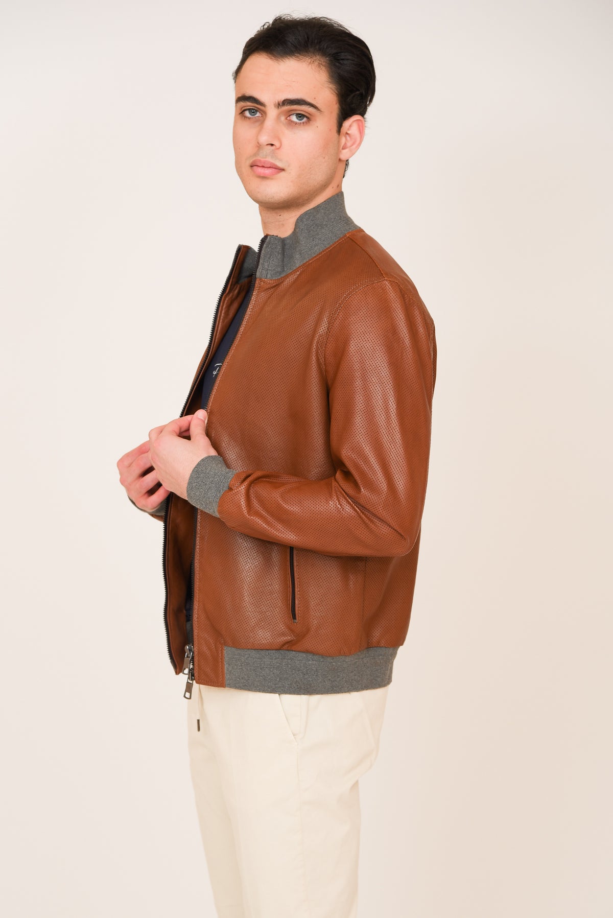 ΑΝΔΡΙΚΟ ΔΕΡΜΑΤΙΝΟ JACKET PORTOBELLO'S ΣΕ ΚΑΜΗΛΟ ΧΡΩΜΑ