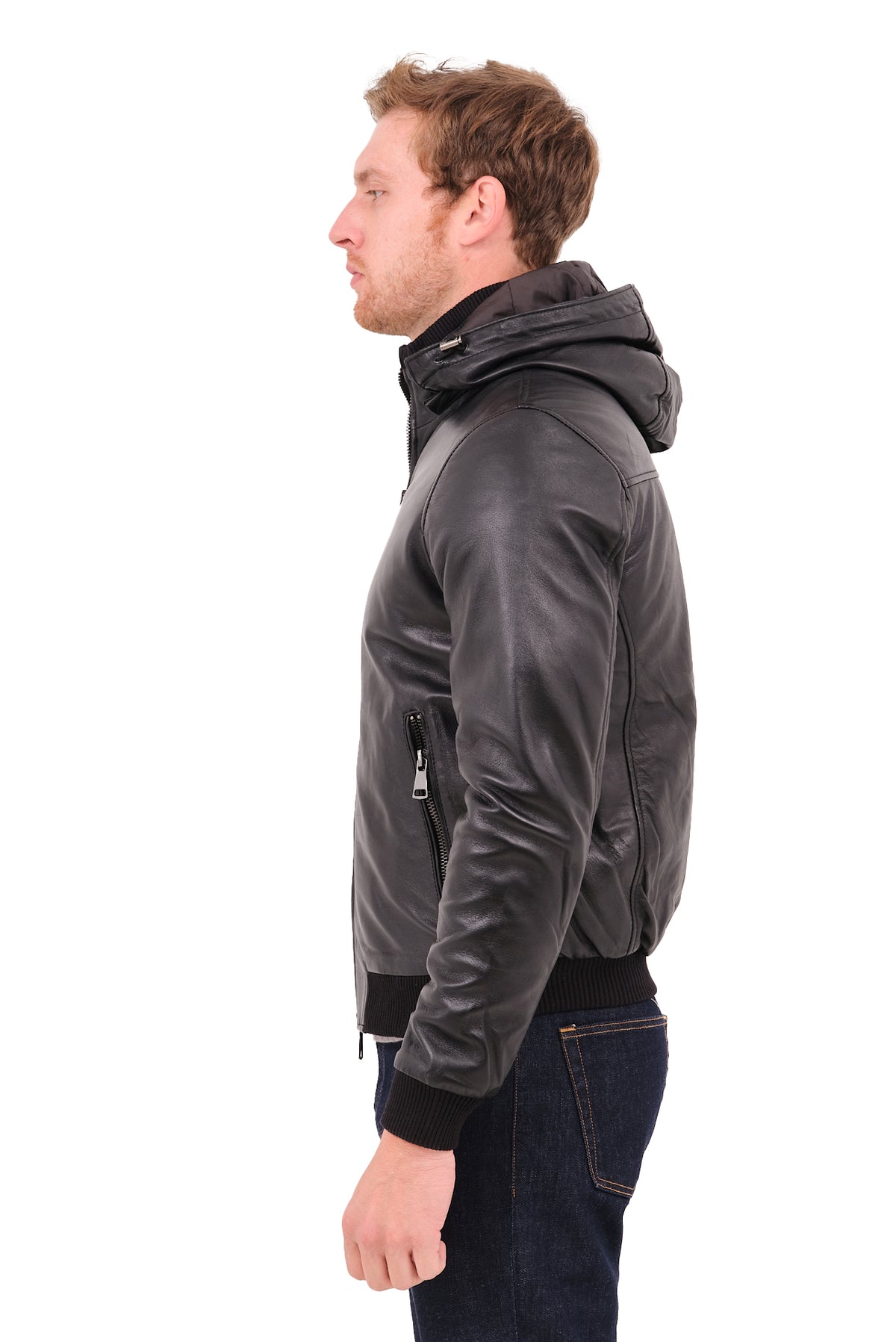 ΑΝΔΡΙΚΟ ΔΕΡΜΑΤΙΝΟ JACKET PORTOBELLO'S ΣΕ ΜΑΥΡΟ ΧΡΩΜΑ ΜΕ ΚΟΥΚΟΥΛΑ