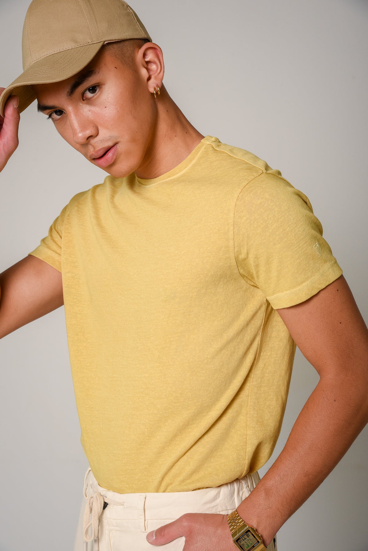 ΑΝΔΡΙΚΟ T-SHIRT PORTOBELLO'S ΚΙΤΡΙΝΟ ΜΟΝΟΧΡΩΜΟ WASHED