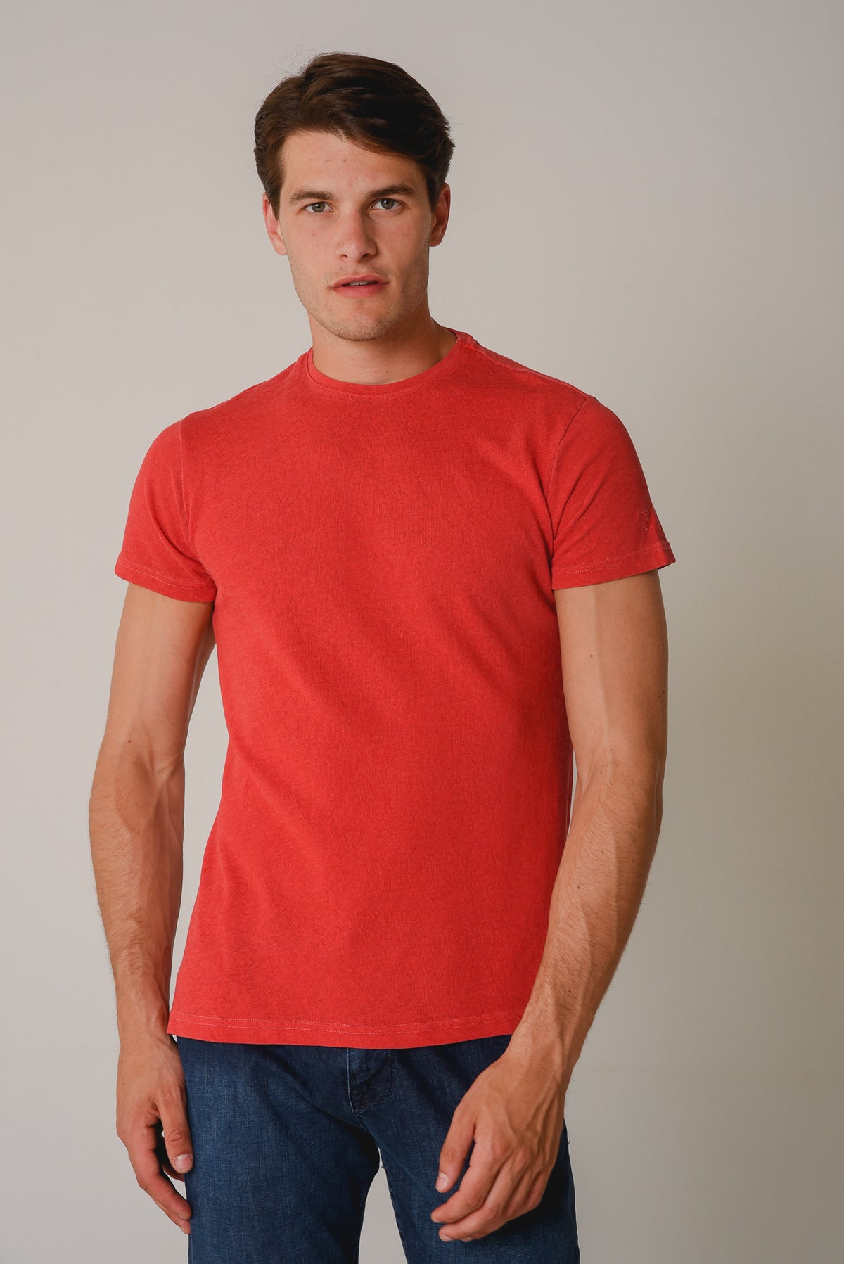 ΑΝΔΡΙΚΟ T-SHIRT PORTOBELLO'S ΚΟΚΚΙΝΟ ΜΟΝΟΧΡΩΜΟ WASHED