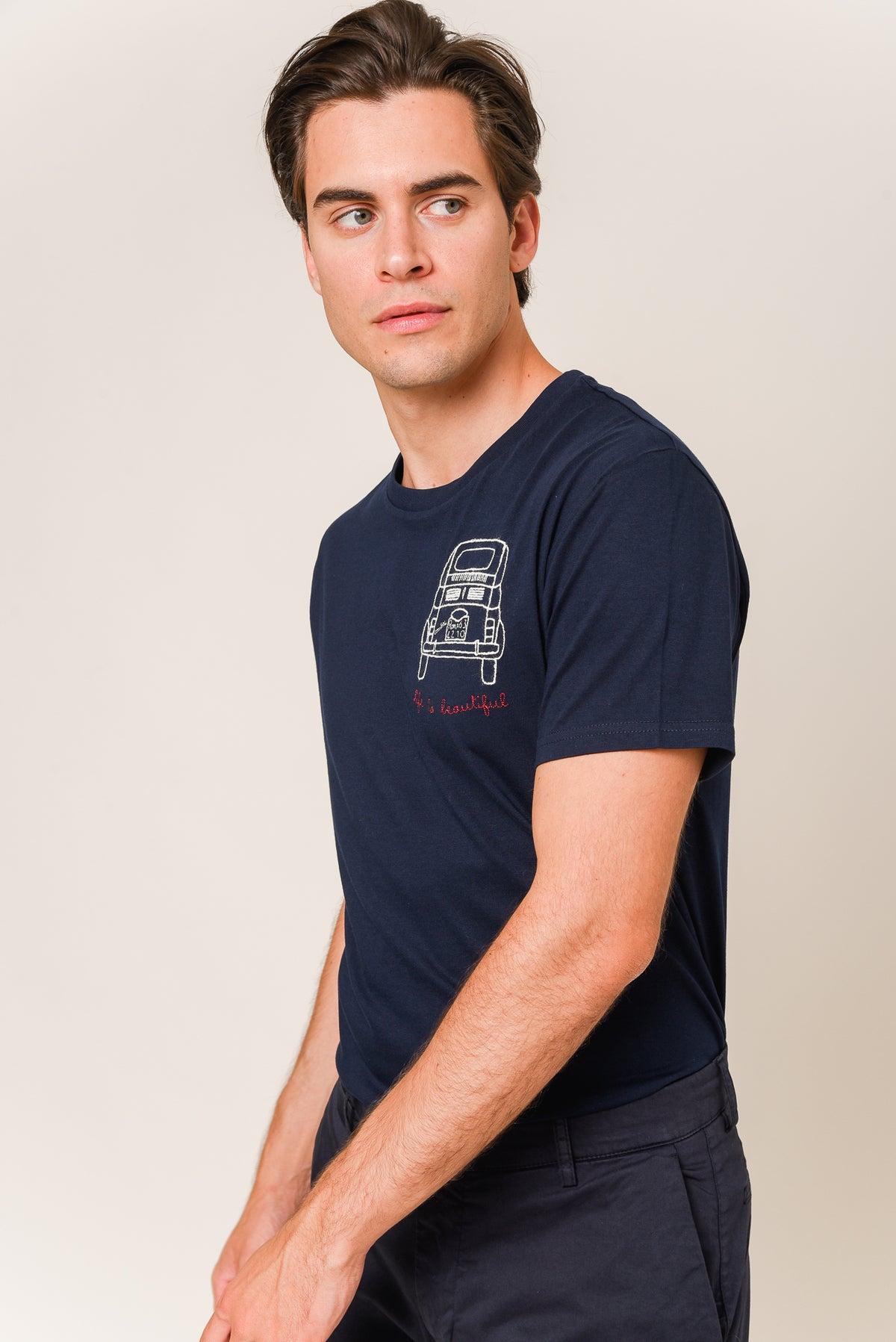 ΑΝΔΡΙΚΟ T-SHIRT PORTOBELLO'S ΜΠΛΕ NAVY ΜΕ ΣΧΕΔΙΟ ΑΥΤΟΚΙΝΗΤΟ REGULAR FIT