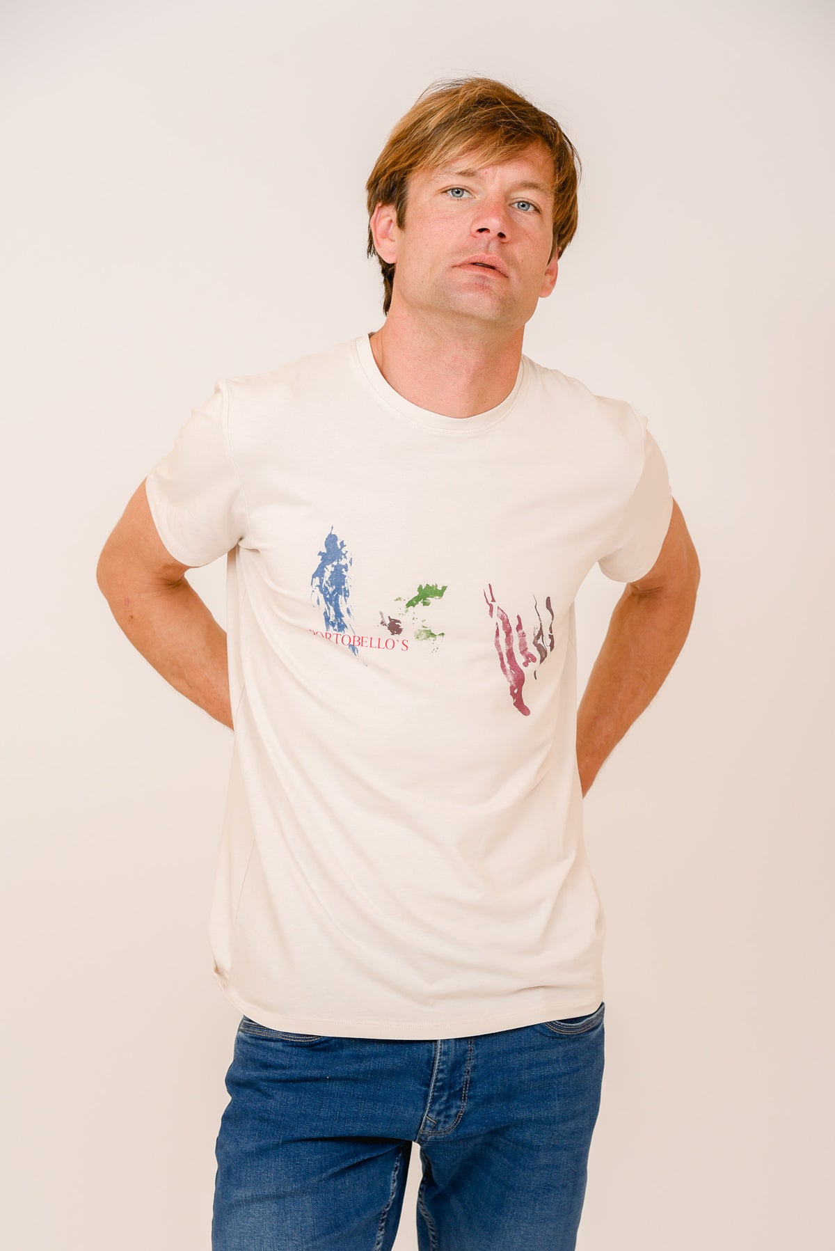 ΑΝΔΡΙΚΟ T-SHIRT PORTOBELLO'S ΓΚΡΙ ΜΠΕΖ ΜΕ ΣΤΑΜΠΑ ΜΕ ΧΡΩΜΑΤΑ
