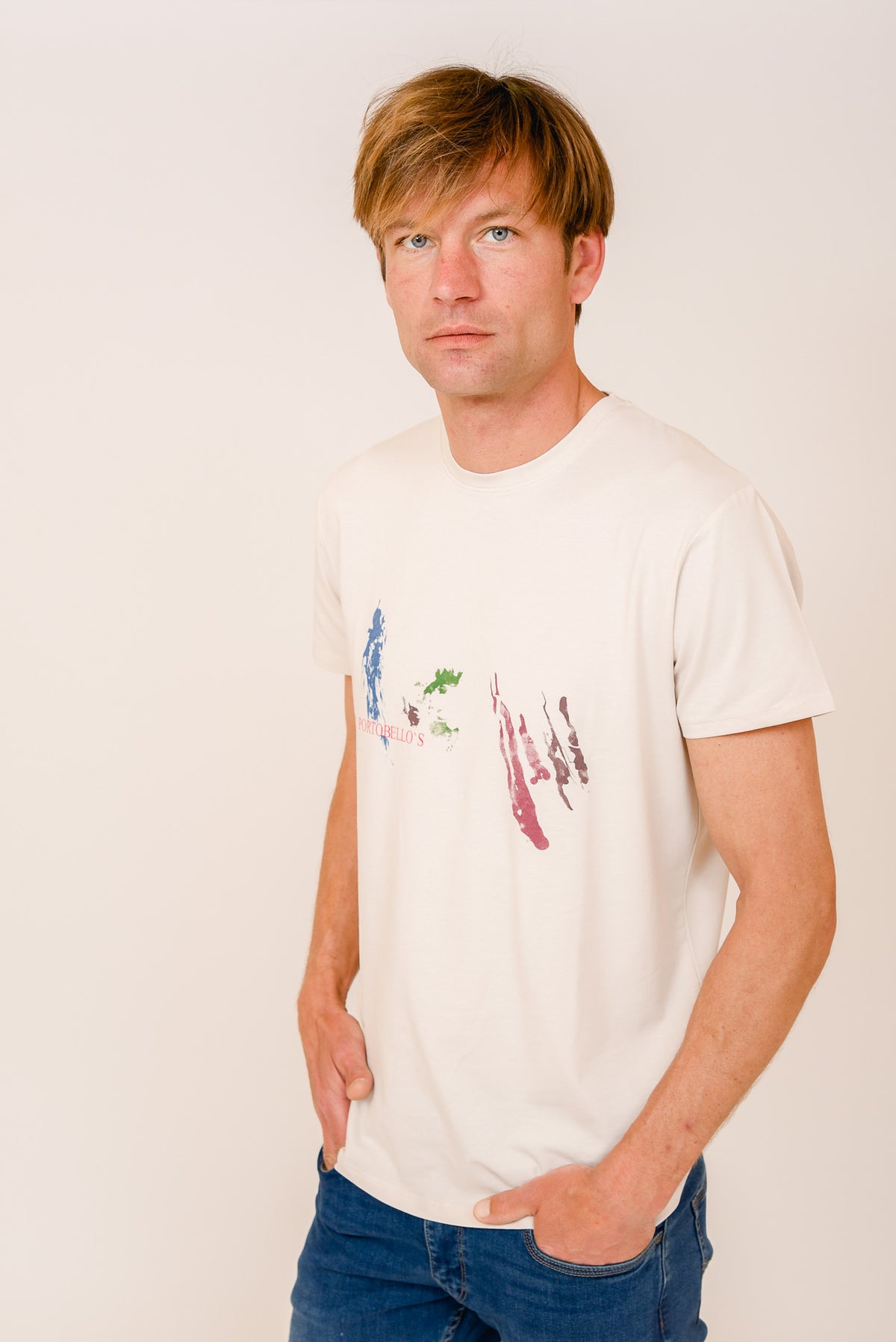 ΑΝΔΡΙΚΟ T-SHIRT PORTOBELLO'S ΓΚΡΙ ΜΠΕΖ ΜΕ ΣΤΑΜΠΑ ΜΕ ΧΡΩΜΑΤΑ