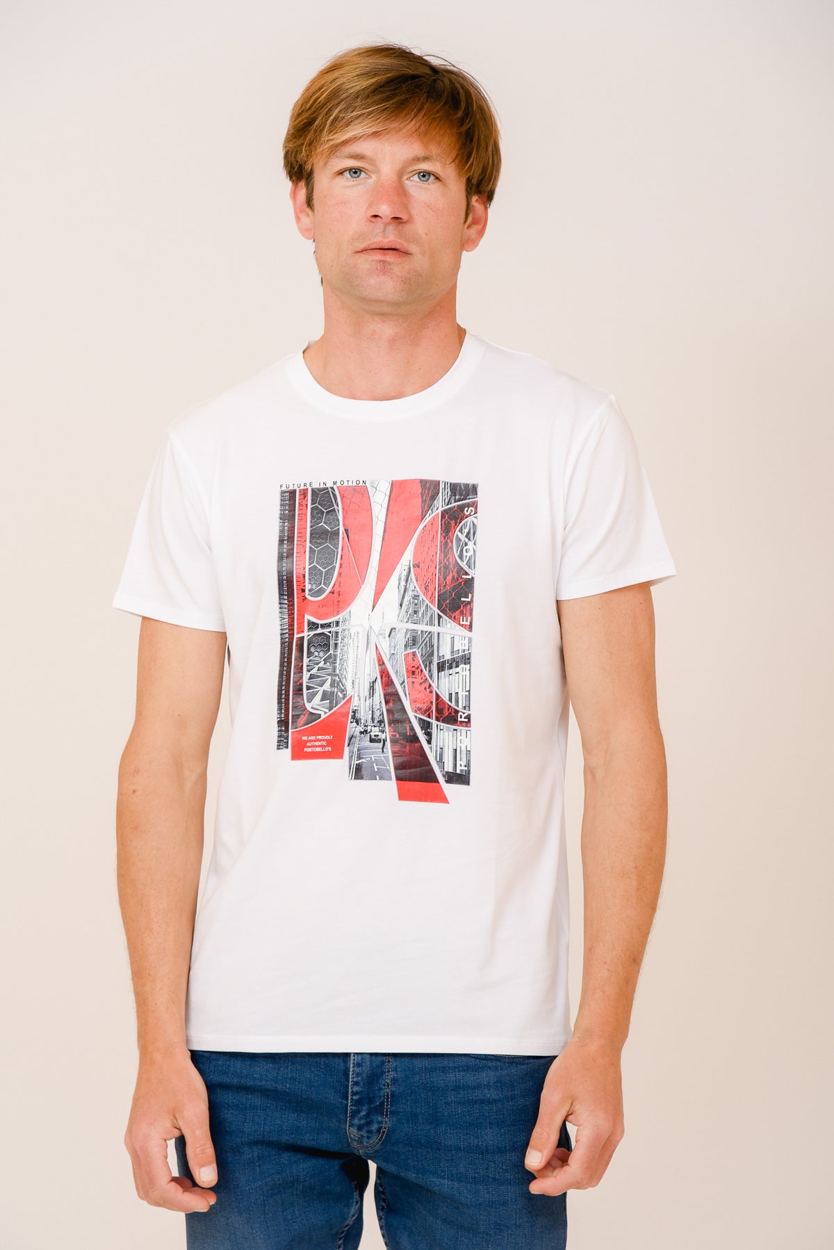 ΑΝΔΡΙΚΟ T-SHIRT PORTOBELLO'S ΛΕΥΚΟ ΜΕ ΣΤΑΜΠΑ FUTURE IN MOTION