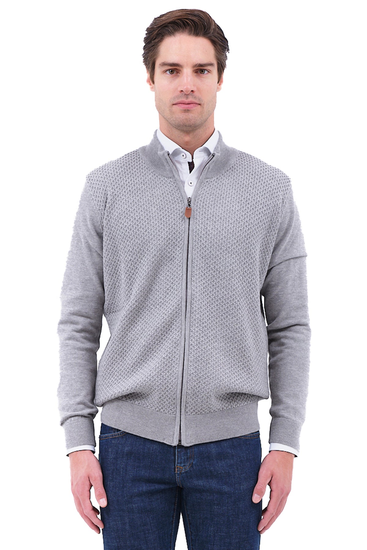 ΑΝΔΡΙΚΗ ΖΑΚΕΤΑ CARDIGAN LES GENT'S ΣΕ ΓΚΡΙ ΑΝΟΙΧΤΟ ΧΡΩΜΑ ΜΕ ΑΝΑΓΛΥΦΗ ΠΛΕΞΗ