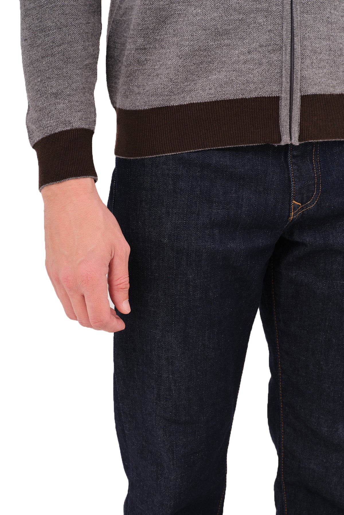 ΑΝΔΡΙΚΗ ΖΑΚΕΤΑ CARDIGAN PORTOBELLO'S ΣΕ ΣΚΟΥΡΟ ΓΚΡΙ ΧΡΩΜΑ ΚΑΙ ΚΑΦΕ ΛΕΠΤΟΜΕΡΕΙΕΣ
