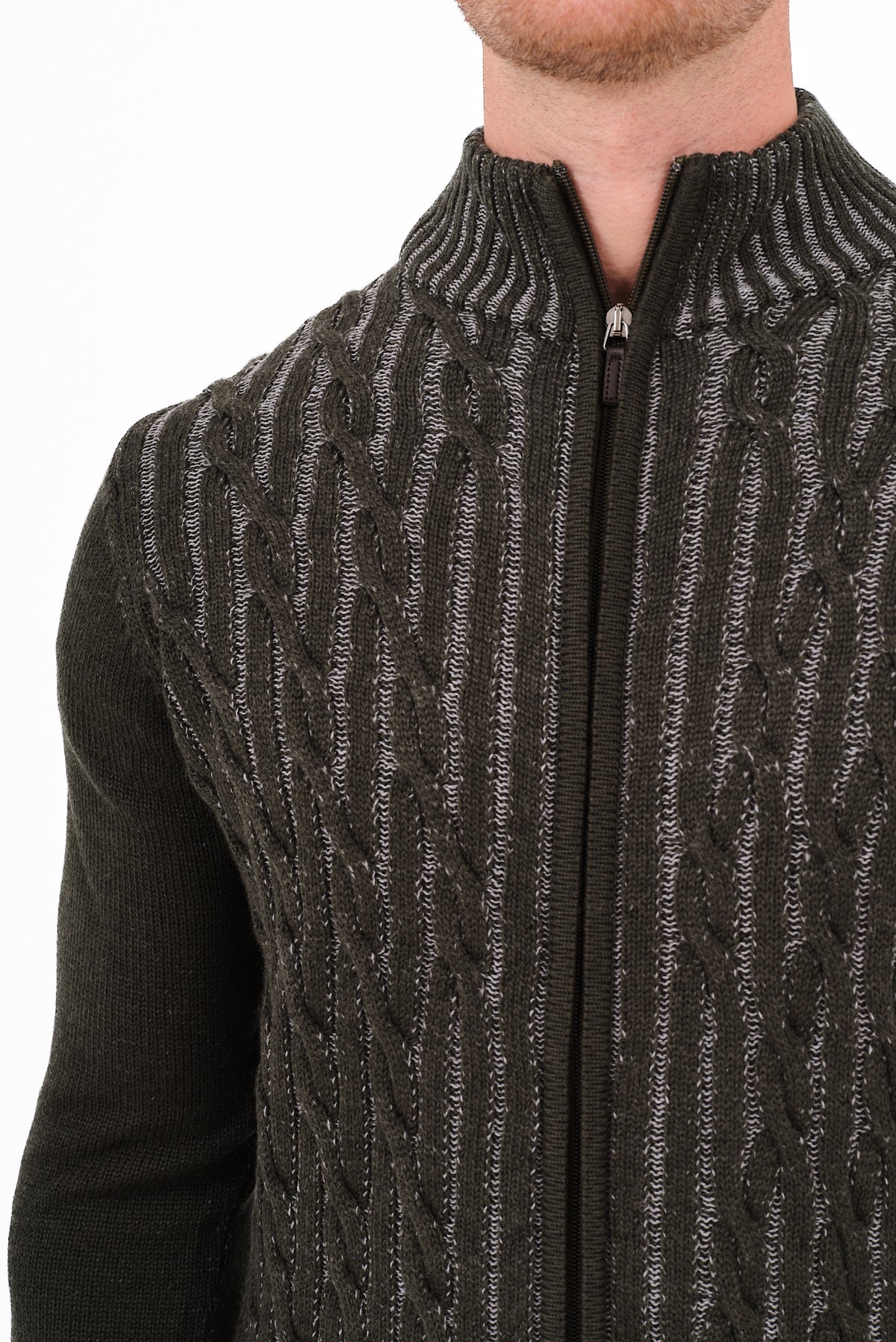 ΑΝΔΡΙΚΗ ΖΑΚΕΤΑ CARDIGAN PORTOBELLO'S ΣΕ ΛΑΔΙ ΧΡΩΜΑ ΚΑΙ ΓΚΡΙ ΛΕΠΤΟΜΕΡΕΙΕΣ