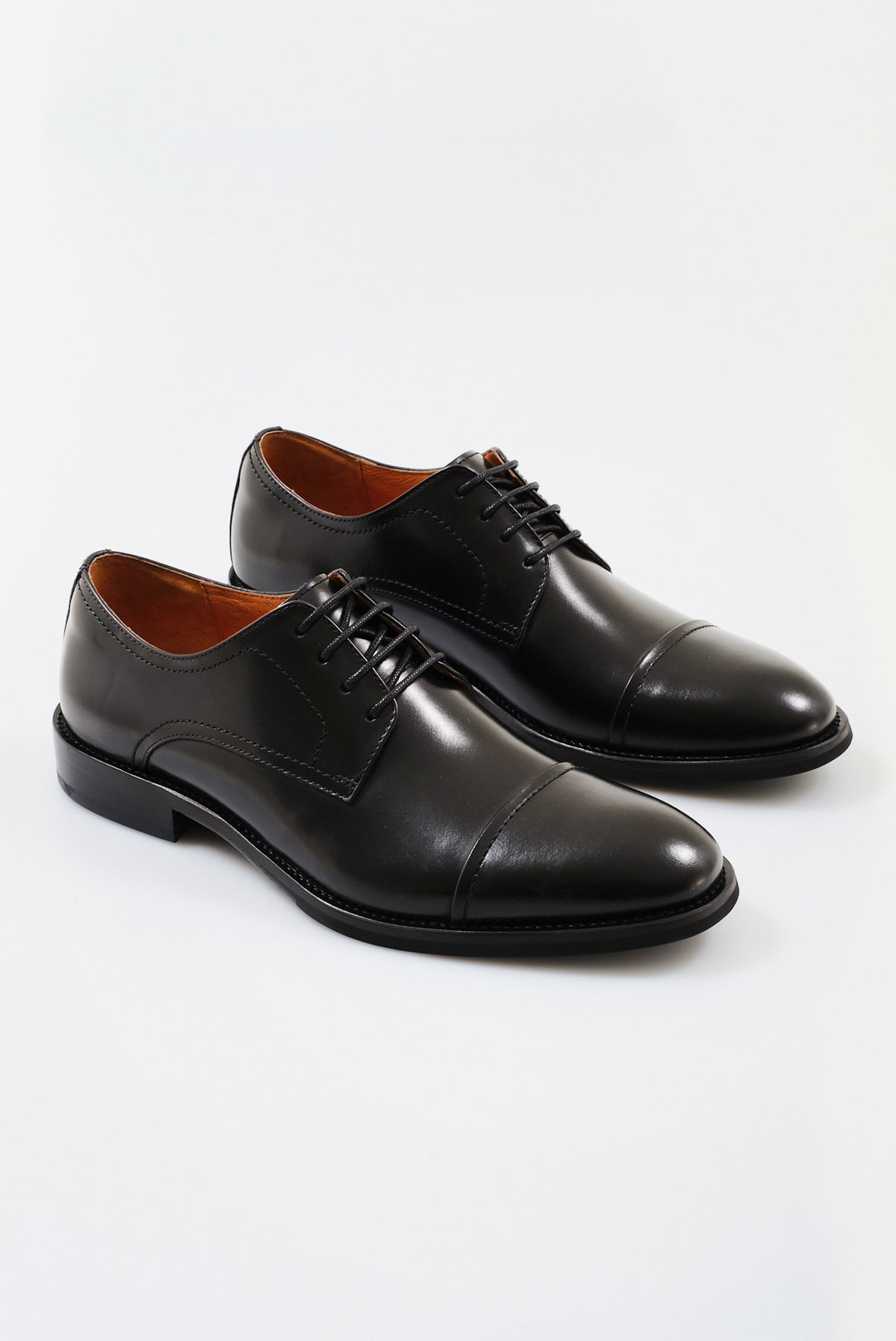 ΑΝΔΡΙΚΑ ΔΕΡΜΑΤΙΝΑ ΥΠΟΔΗΜΑΤΑ PORTOBELLO'S DERBY CAP TOE ΣΕ ΜΑΥΡΟ ΧΡΩΜΑ