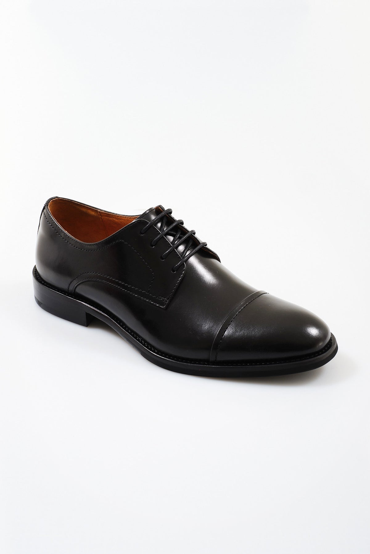 ΑΝΔΡΙΚΑ ΔΕΡΜΑΤΙΝΑ ΥΠΟΔΗΜΑΤΑ PORTOBELLO'S DERBY CAP TOE ΣΕ ΜΑΥΡΟ ΧΡΩΜΑ