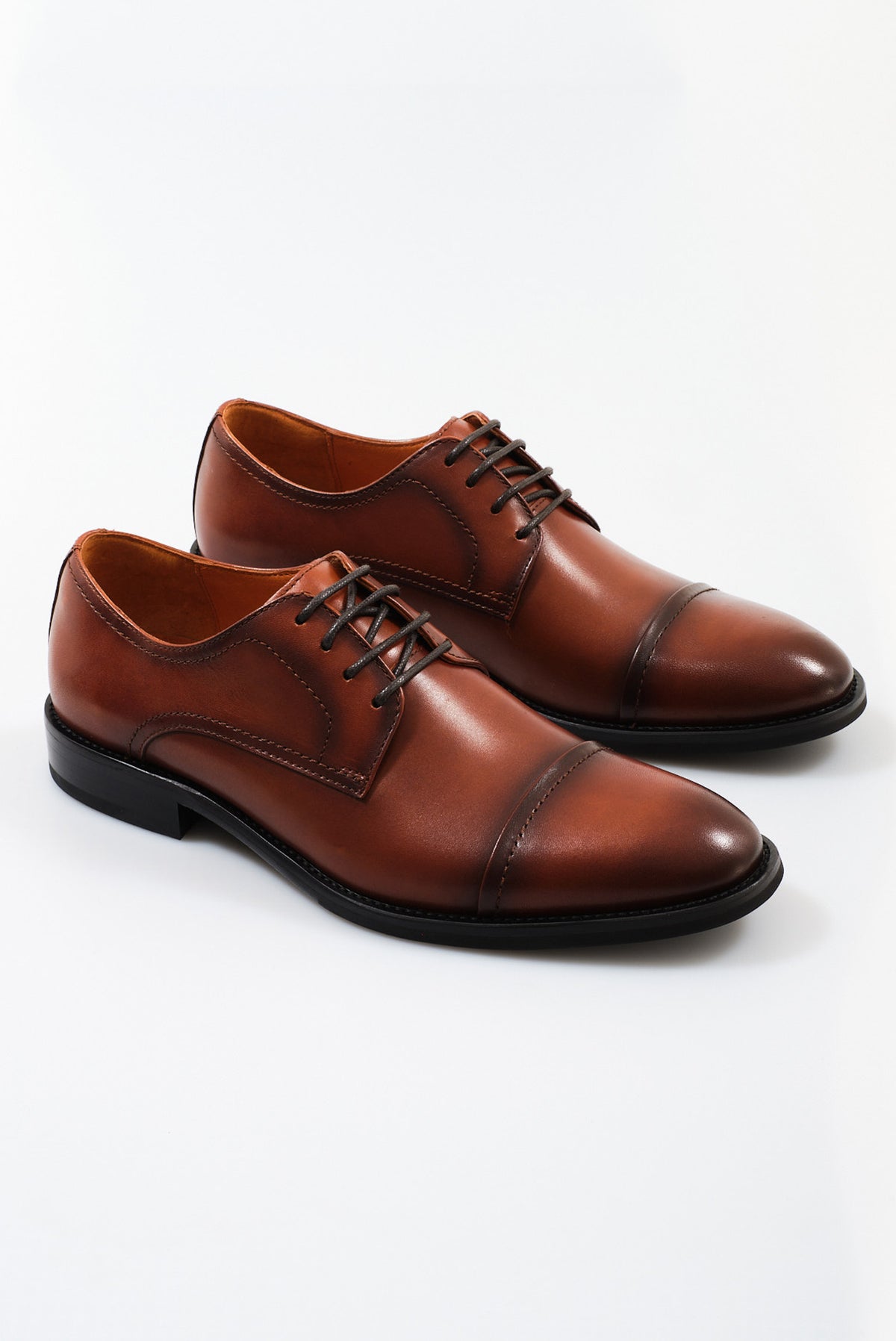 ΑΝΔΡΙΚΑ ΔΕΡΜΑΤΙΝΑ ΥΠΟΔΗΜΑΤΑ DERBY CAP TOE ΣΕ ΤΑΜΠΑ ΧΡΩΜΑ