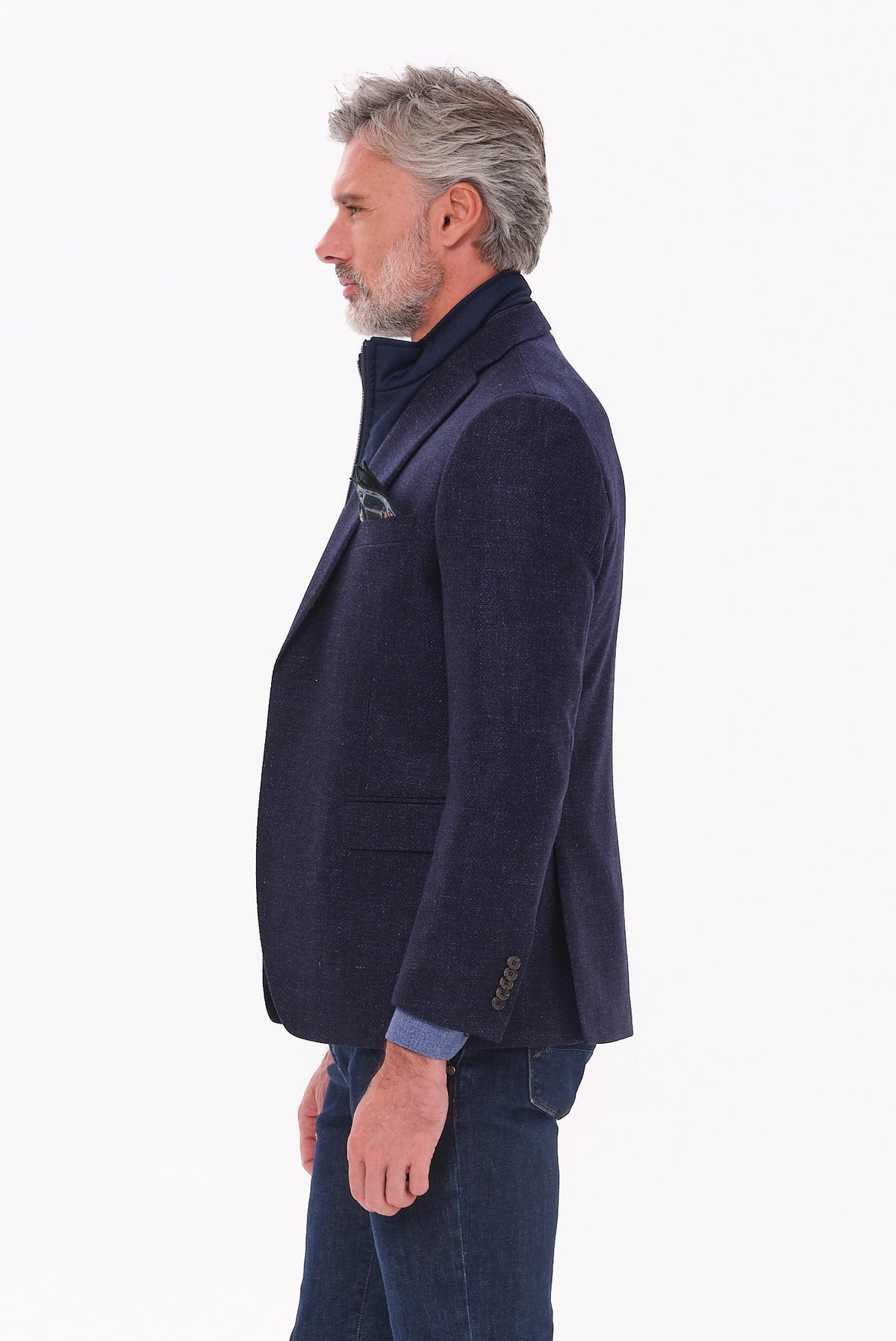 ΑΝΔΡΙΚΟ ΜΠΛΕ ΣΑΚΑΚΙ PORTOBELLO'S ΜΕ ΑΠΟΣΠΩΜΕΝΗ ΜΟΣΤΡΑ SLIM FIT