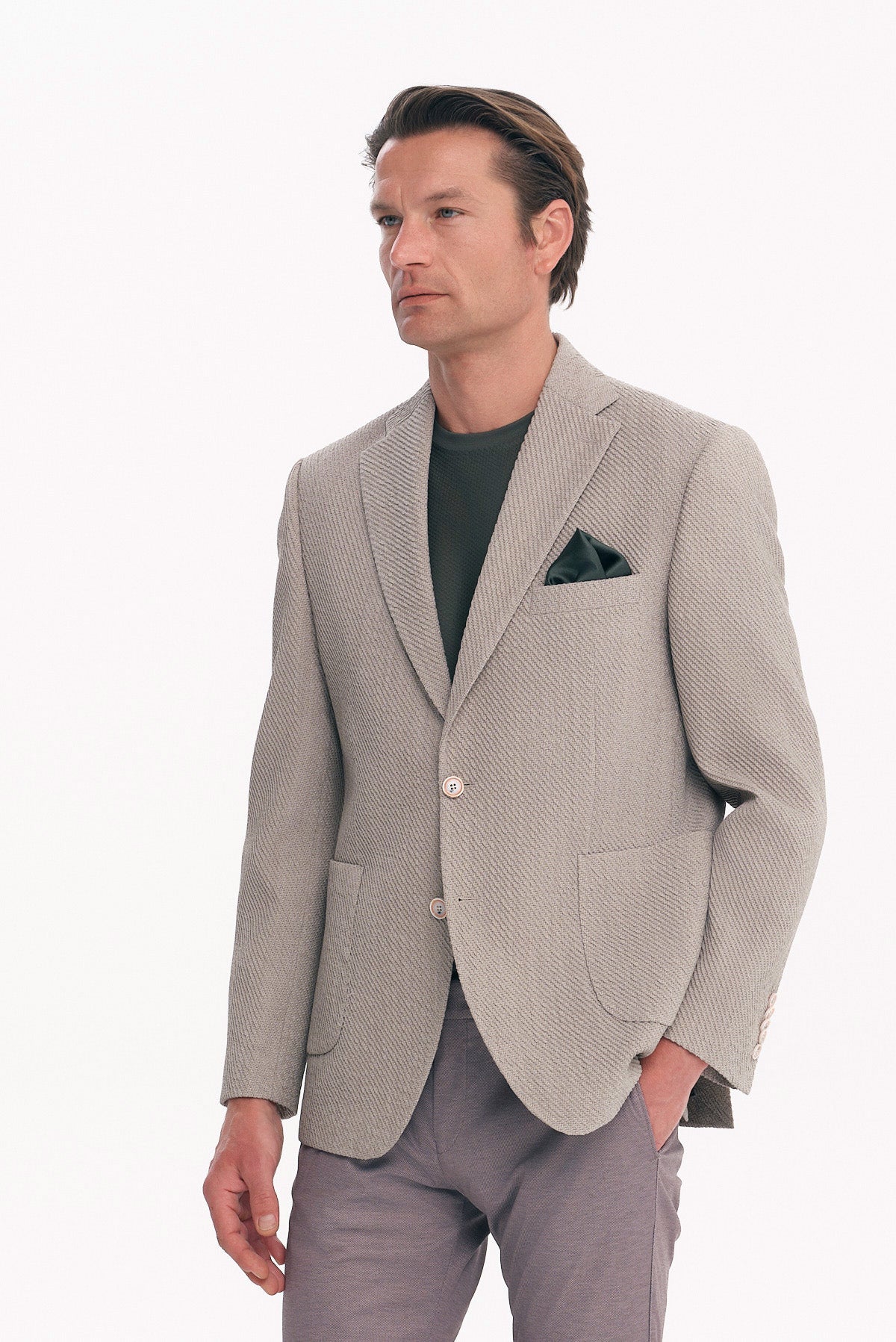ΑΝΔΡΙΚΟ ΓΚΡΙ ΜΠΕΖ ΣΑΚΑΚΙ SLIM FIT PORTOBELLO'S ΣΕ ΥΦΑΣΜΑ MARZOTTO