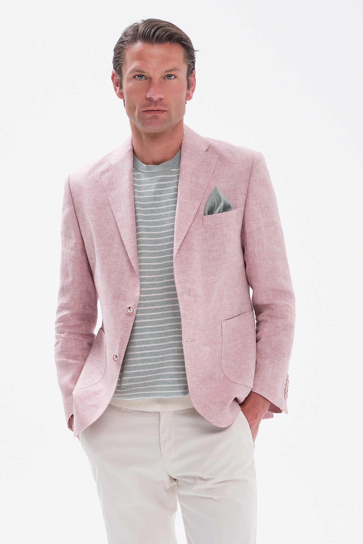 ΑΝΔΡΙΚΟ ΡΟΖ ΛΙΝΟ ΣΑΚΑΚΙ SLIM FIT PORTOBELLO'S ΣΕ ΥΦΑΣΜΑ ANGELICO