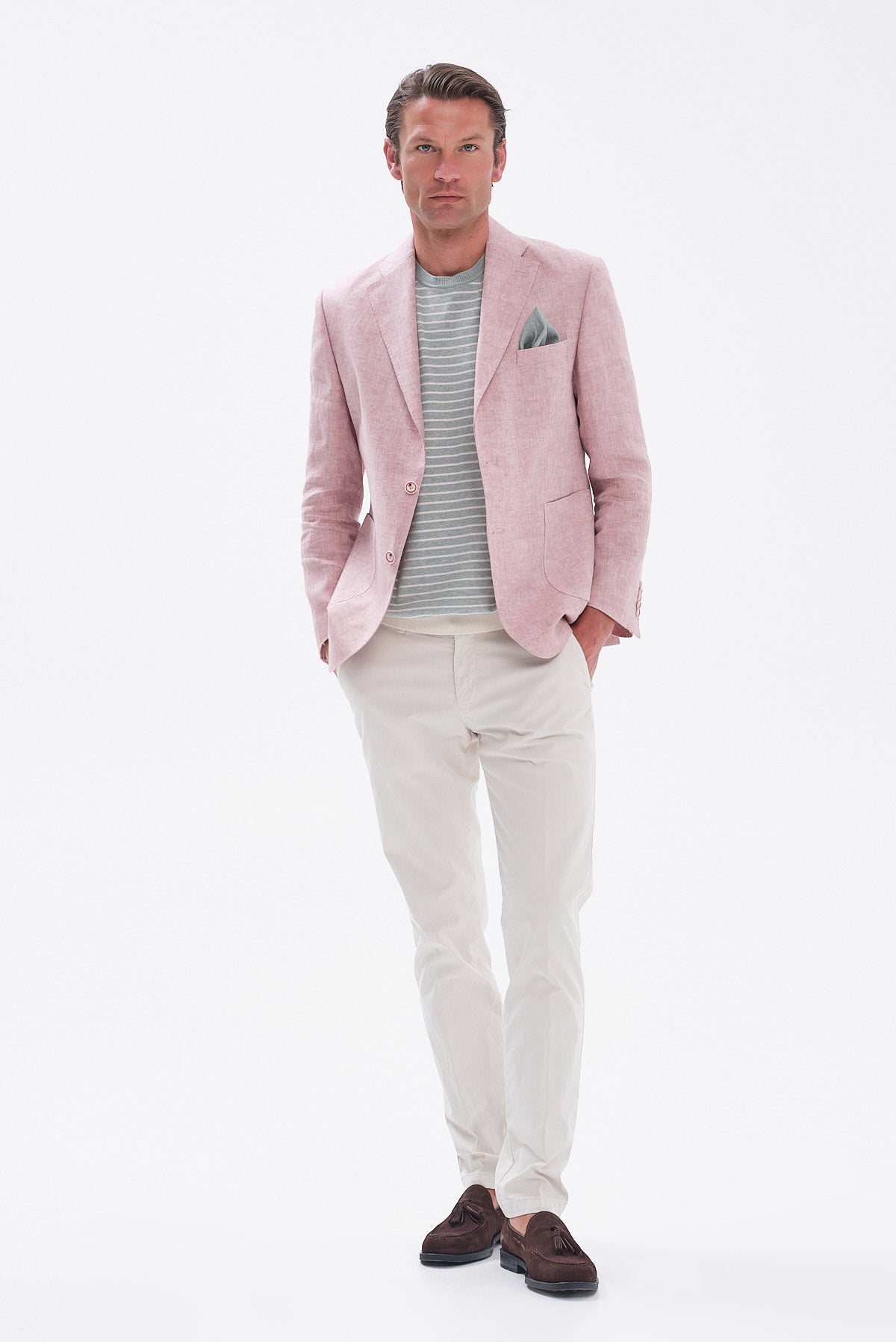 ΑΝΔΡΙΚΟ ΡΟΖ ΛΙΝΟ ΣΑΚΑΚΙ SLIM FIT PORTOBELLO'S ΣΕ ΥΦΑΣΜΑ ANGELICO