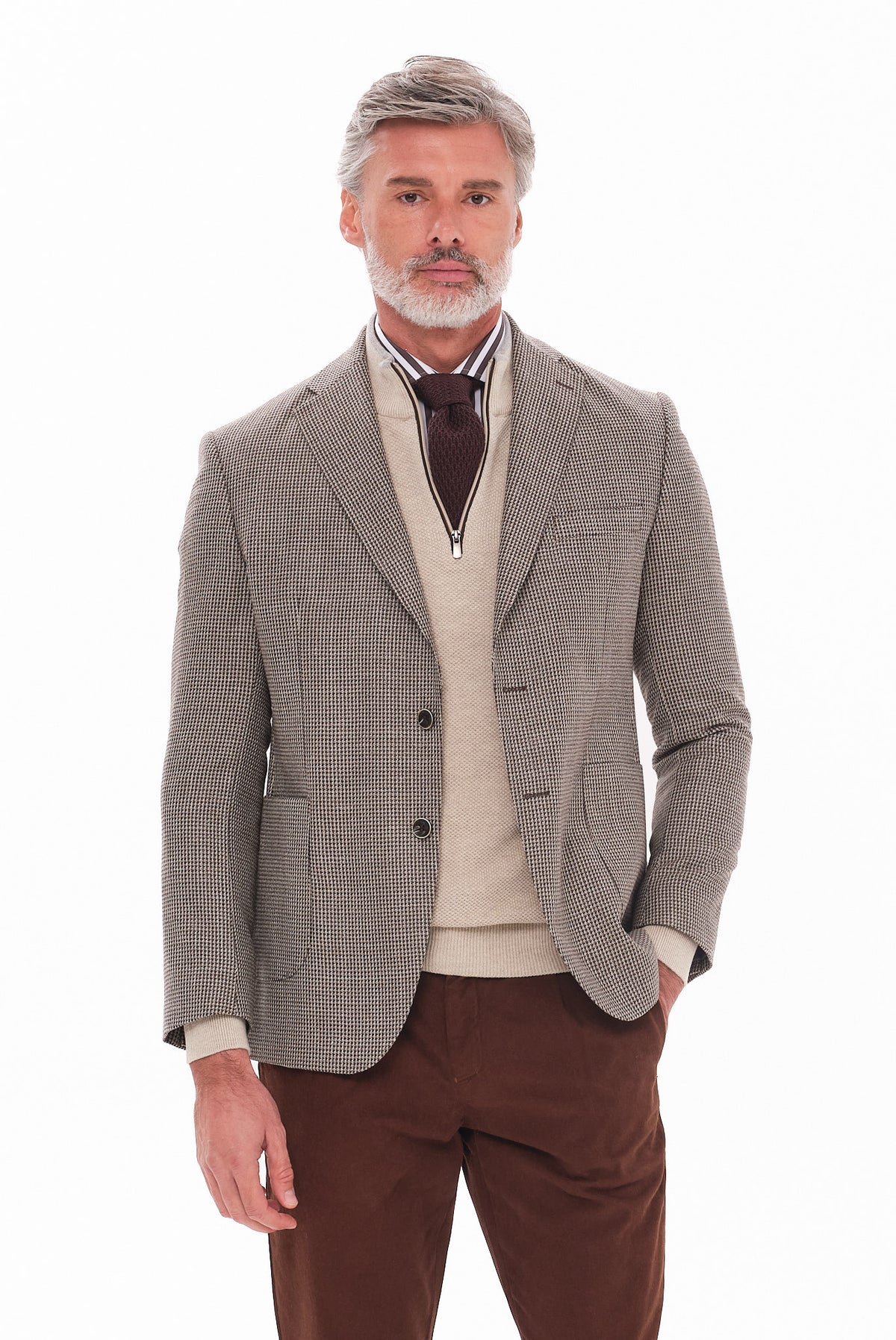ΑΝΔΡΙΚΟ ΜΠΕΖ ΚΑΦΕ ΣΑΚΑΚΙ PORTOBELLO'S ΜΕ ΜΙΚΡΟΣΧΕΔΙΟ HOUNDTOOTH SLIM FIT