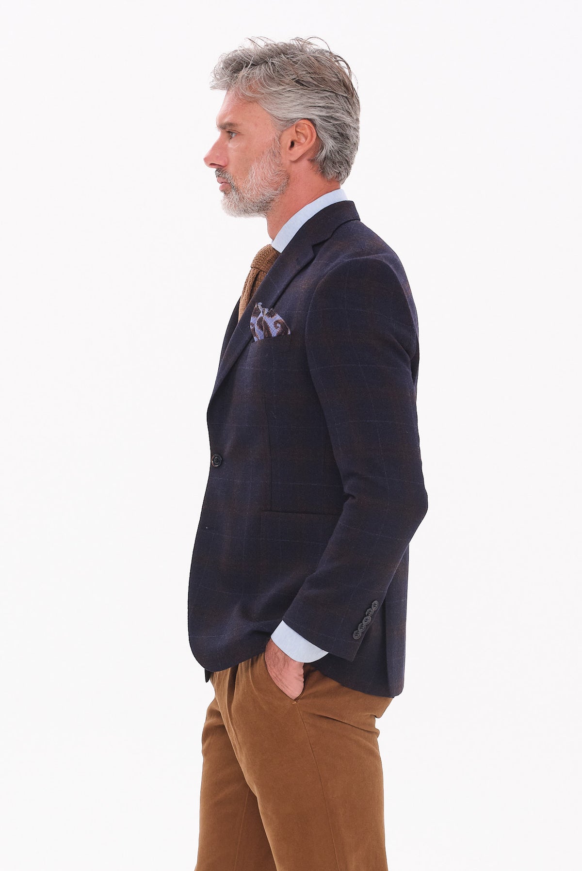 ΑΝΔΡΙΚΟ ΜΠΛΕ ΚΑΡΟ ΜΑΛΛΙΝΟ ΣΑΚΑΚΙ PORTOBELLO'S SLIM FIT