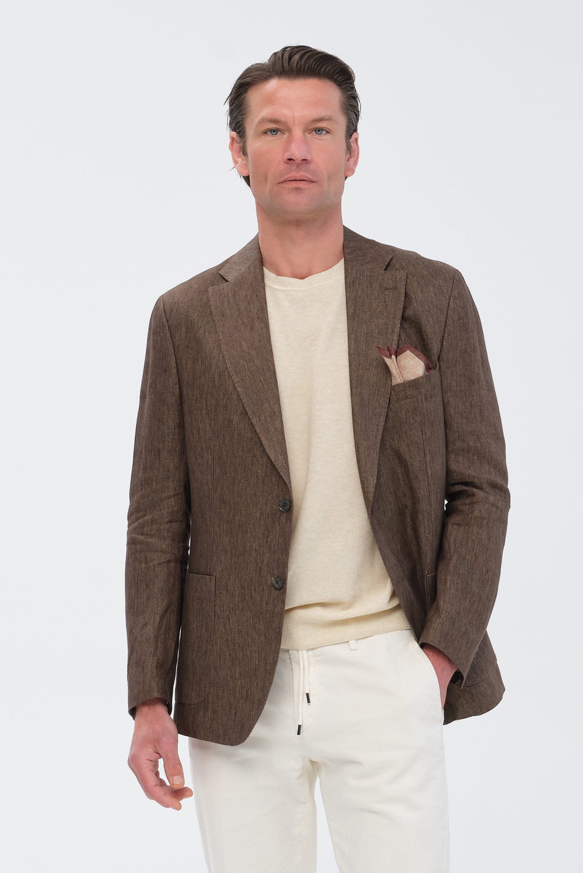 ΑΝΔΡΙΚΟ ΛΙΝΟ ΚΑΦΕ ΣΑΚΑΚΙ PORTOBELLO'S SLIM FIT ΣΕ ΥΦΑΣΜΑ LEOMASTER