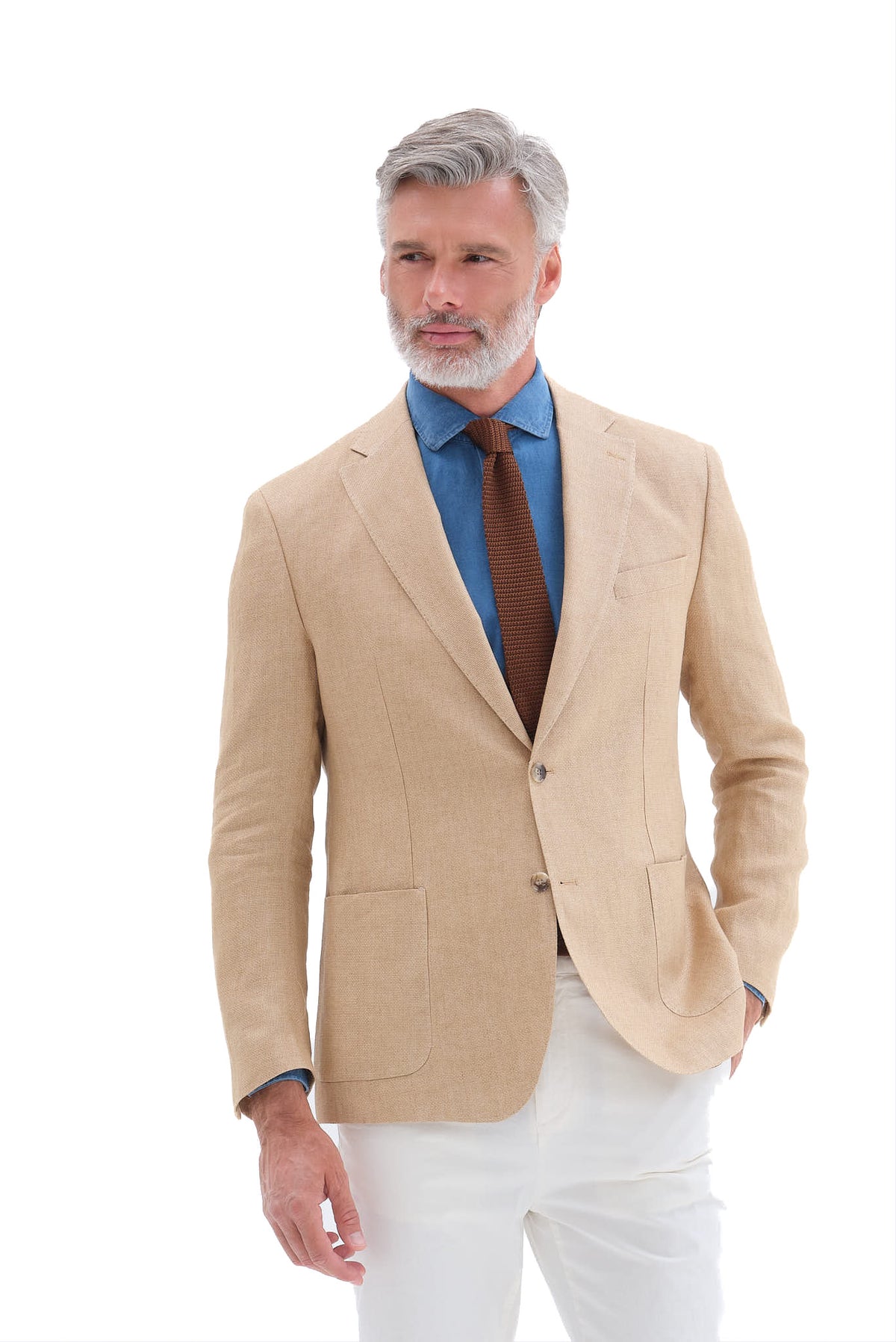 ΑΝΔΡΙΚΟ ΛΙΝΟ ΣΑΚΑΚΙ PORTOBELLO'S ΣΕ ΜΟΥΣΤΑΡΔΙ ΧΡΩΜΑ SLIM FIT