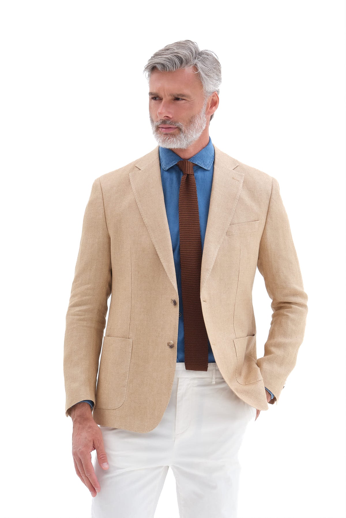 ΑΝΔΡΙΚΟ ΛΙΝΟ ΣΑΚΑΚΙ PORTOBELLO'S ΣΕ ΜΟΥΣΤΑΡΔΙ ΧΡΩΜΑ SLIM FIT