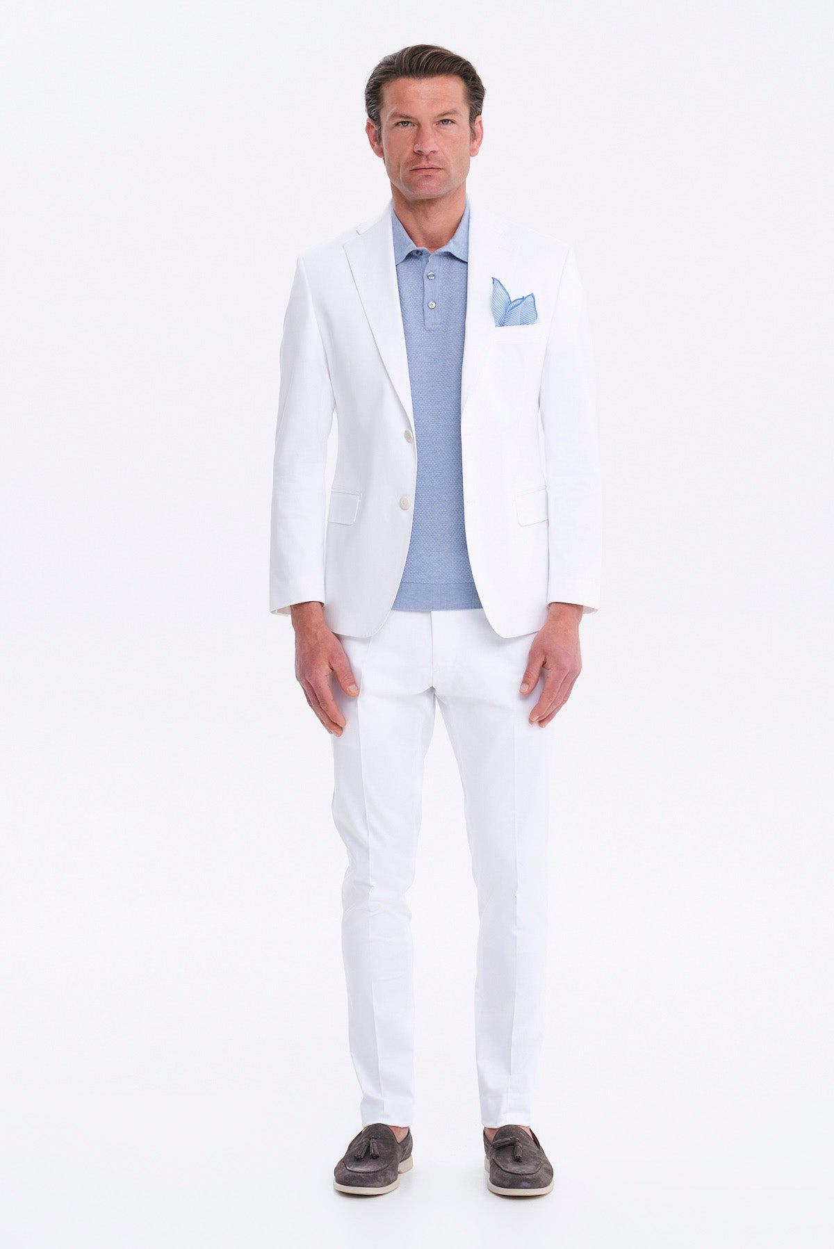 ΑΝΔΡΙΚΟ ΛΕΥΚΟ ΚΟΣΤΟΥΜΙ SLIM FIT PORTOBELLO'S ΣΕ ΥΦΑΣΜΑ SONDRIO