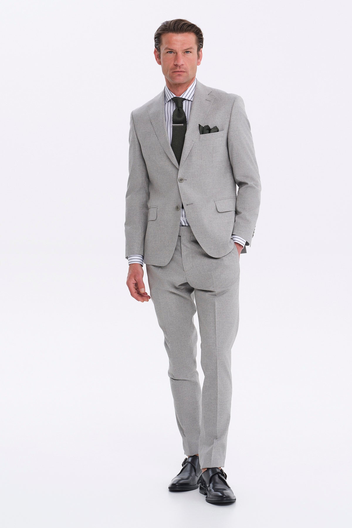 ΑΝΔΡΙΚΟ ΓΚΡΙ ΑΝΟΙΚΤΟ ΚΟΣΤΟΥΜΙ SLIM FIT PORTOBELLO'S ΣΕ ΥΦΑΣΜΑ GUABELLO