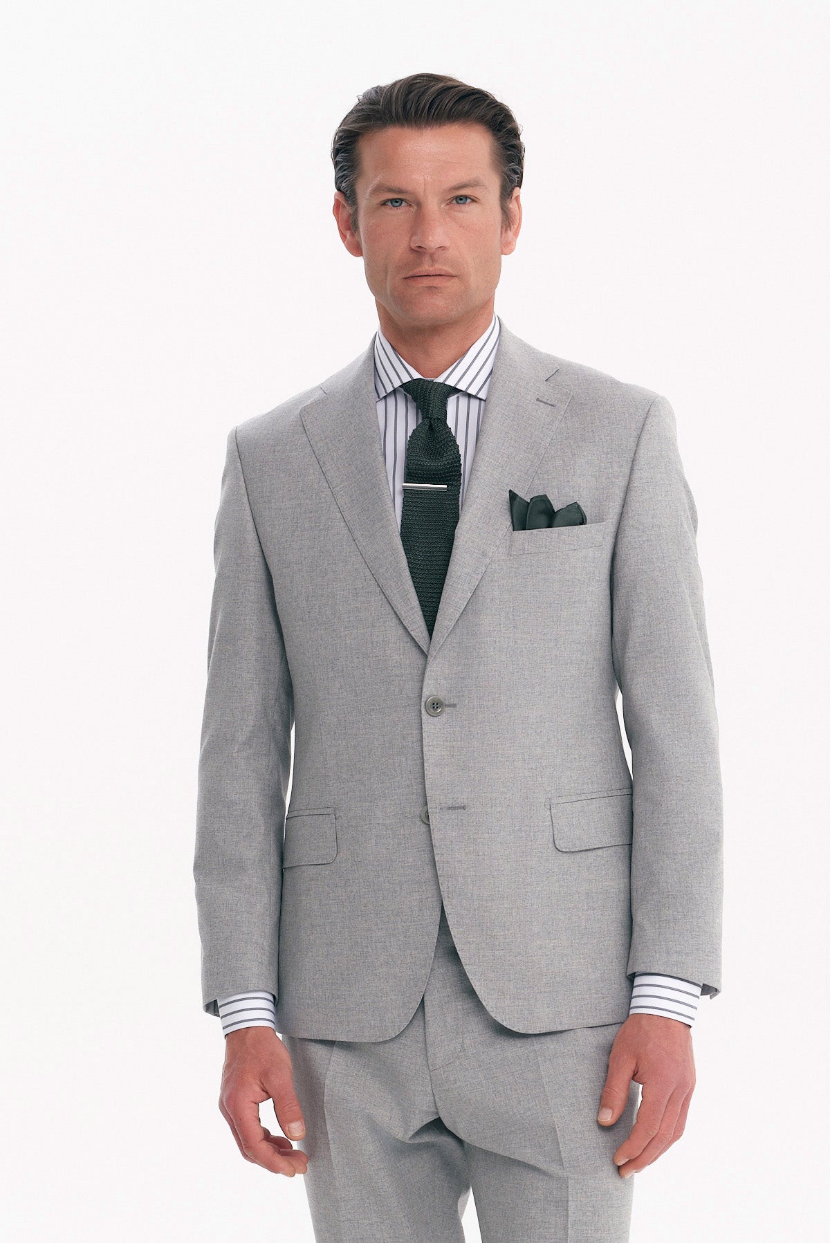 ΑΝΔΡΙΚΟ ΓΚΡΙ ΑΝΟΙΚΤΟ ΚΟΣΤΟΥΜΙ SLIM FIT PORTOBELLO'S ΣΕ ΥΦΑΣΜΑ GUABELLO