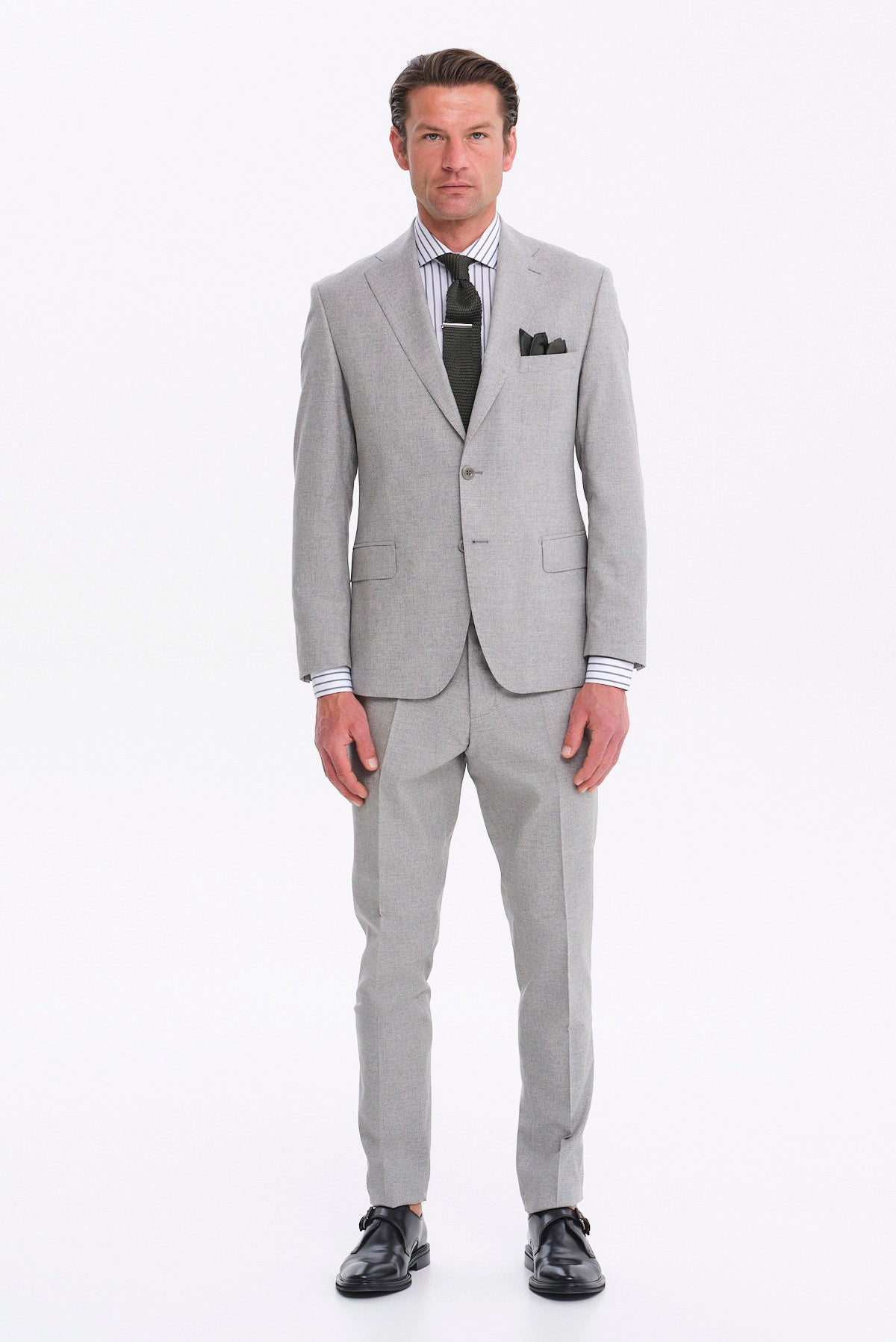 ΑΝΔΡΙΚΟ ΓΚΡΙ ΑΝΟΙΚΤΟ ΚΟΣΤΟΥΜΙ SLIM FIT PORTOBELLO'S ΣΕ ΥΦΑΣΜΑ GUABELLO