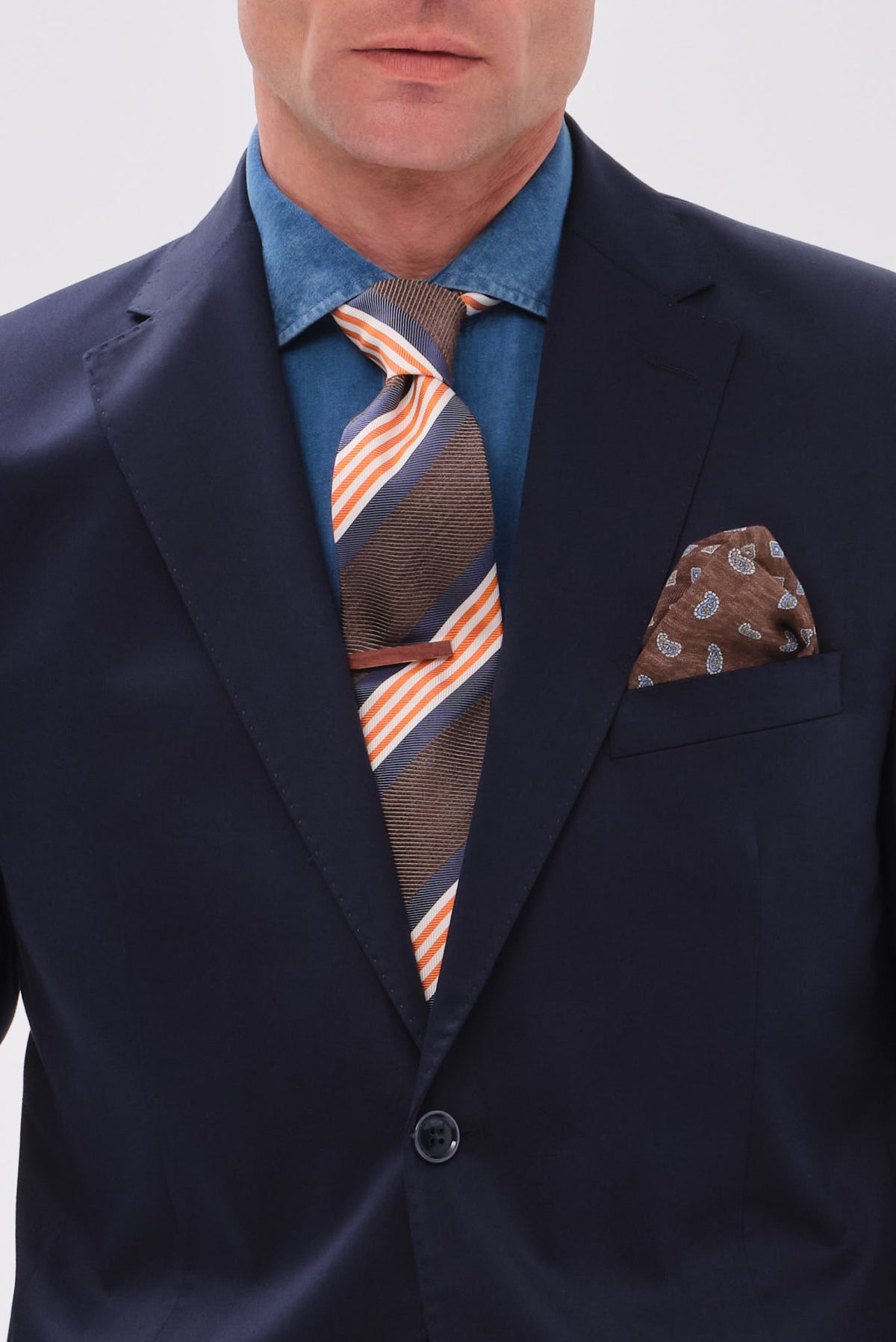 ΑΝΔΡΙΚΟ ΜΠΛΕ ΒΑΜΒΑΚΕΡΟ ΚΟΣΤΟΥΜΙ PORTOBELLO'S SLIM FIT ΣΕ ΥΦΑΣΜΑ SONDRIO