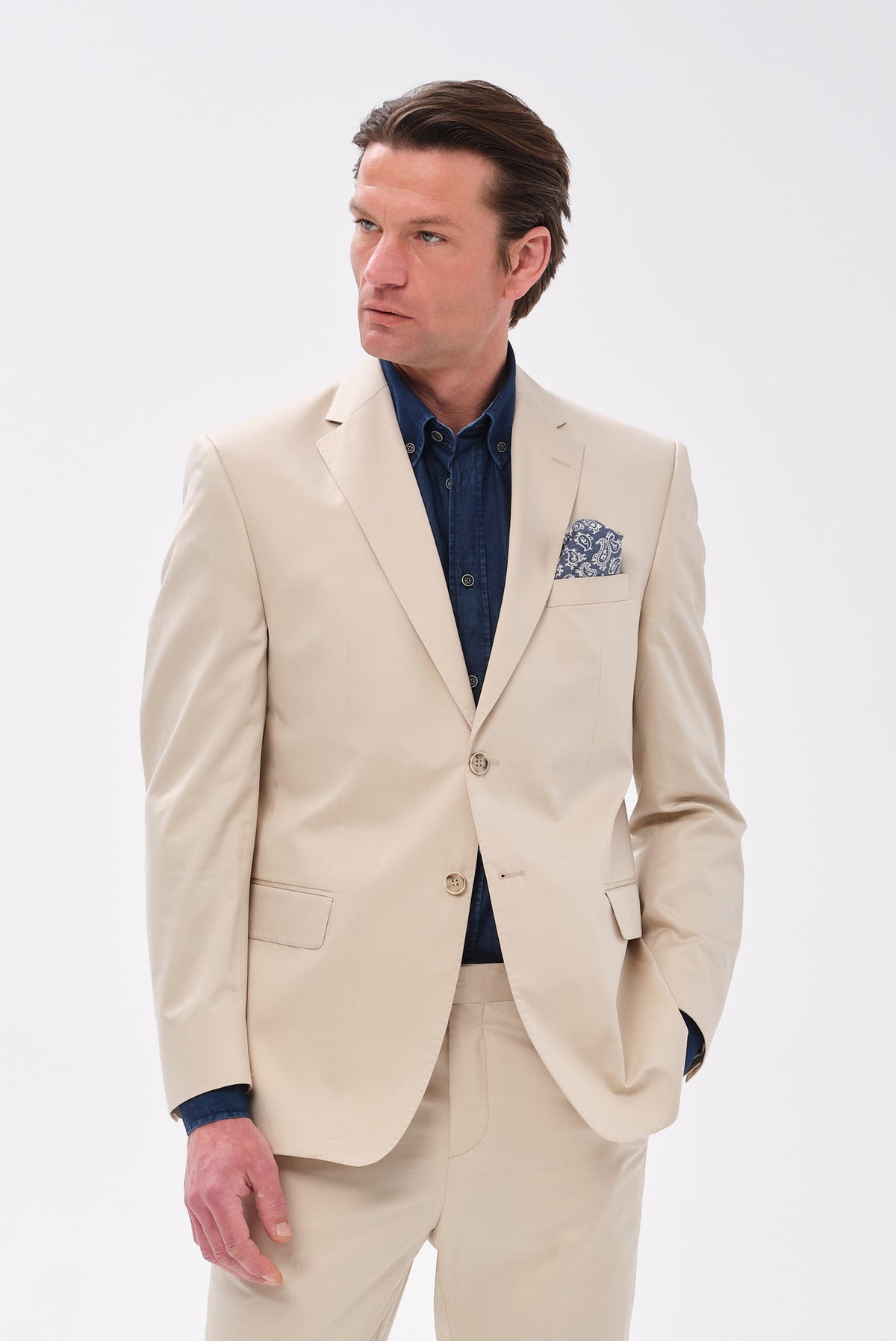 ΑΝΔΡΙΚΟ ΜΠΕΖ ΣΚΟΥΡΟ ΒΑΜΒΑΚΕΡΟ ΚΟΣΤΟΥΜΙ PORTOBELLO'S SLIM FIT ΣΕ ΥΦΑΣΜΑ SONDRIO