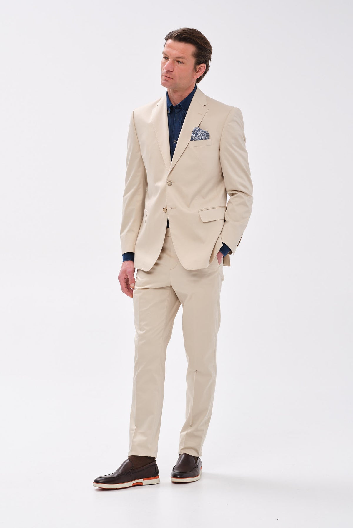 ΑΝΔΡΙΚΟ ΜΠΕΖ ΣΚΟΥΡΟ ΒΑΜΒΑΚΕΡΟ ΚΟΣΤΟΥΜΙ PORTOBELLO'S SLIM FIT ΣΕ ΥΦΑΣΜΑ SONDRIO