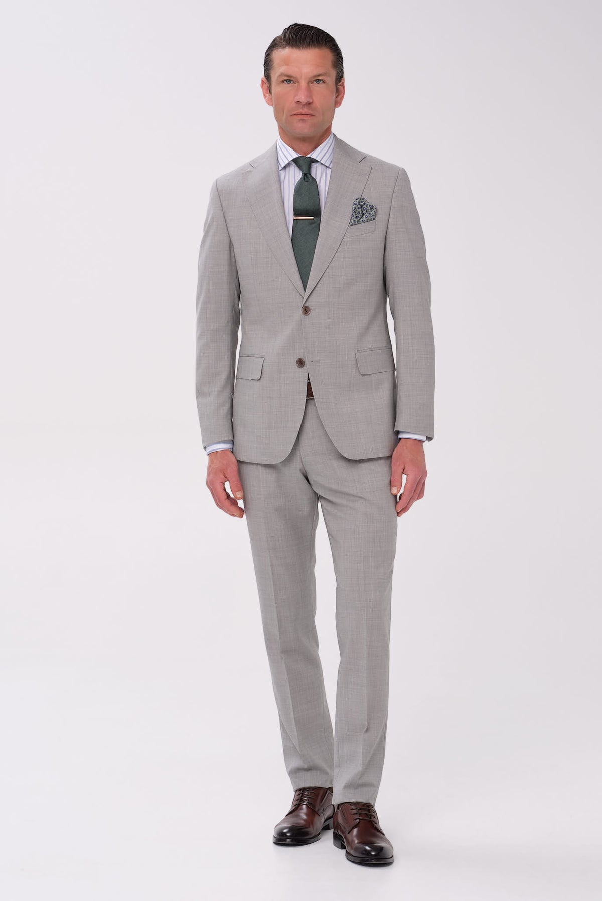 ΑΝΔΡΙΚΟ ΓΚΡΙ ΑΝΟΙΧTΟ ΜΑΛΛΙΝΟ ΚΟΣΤΟΥΜΙ PORTOBELLO'S SLIM FIT ΣΕ ΥΦΑΣΜΑ MARZOTTO