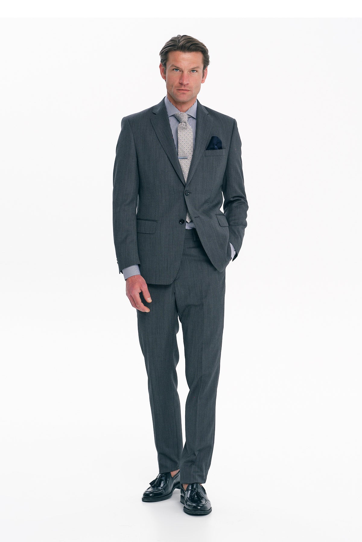 ΑΝΔΡΙΚΟ ΓΚΡΙ ΣΚΟΥΡΟ ΚΟΣΤΟΥΜΙ SLIM FIT ΣΕ ΥΦΑΣΜΑ MARZOTTO SUPER 150'S PORTOBELLO'S