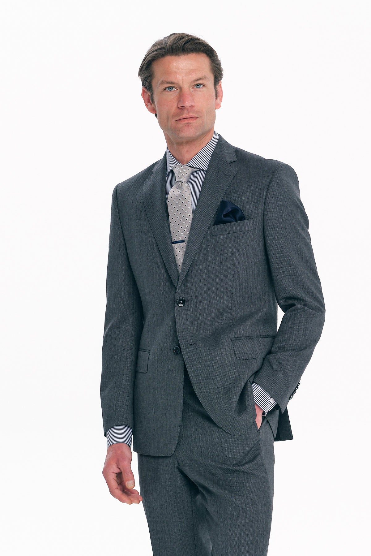 ΑΝΔΡΙΚΟ ΓΚΡΙ ΣΚΟΥΡΟ ΚΟΣΤΟΥΜΙ SLIM FIT ΣΕ ΥΦΑΣΜΑ MARZOTTO SUPER 150'S PORTOBELLO'S