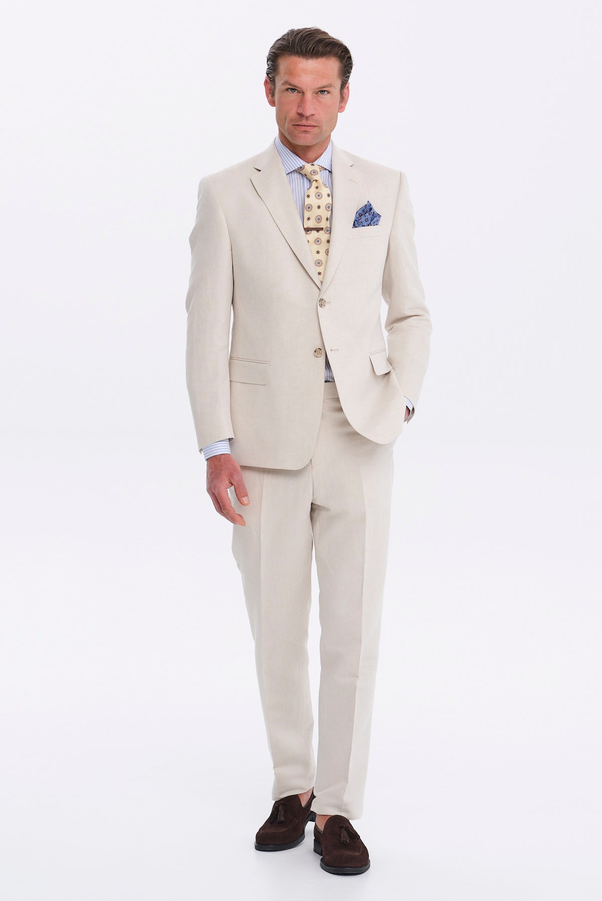 ΑΝΔΡΙΚΟ ΜΠΕΖ ΑΝΟΙΚΤΟ ΚΟΣΤΟΥΜΙ SLIM FIT PORTOBELLO'S ΣΕ ΥΦΑΣΜΑ SONDRIO
