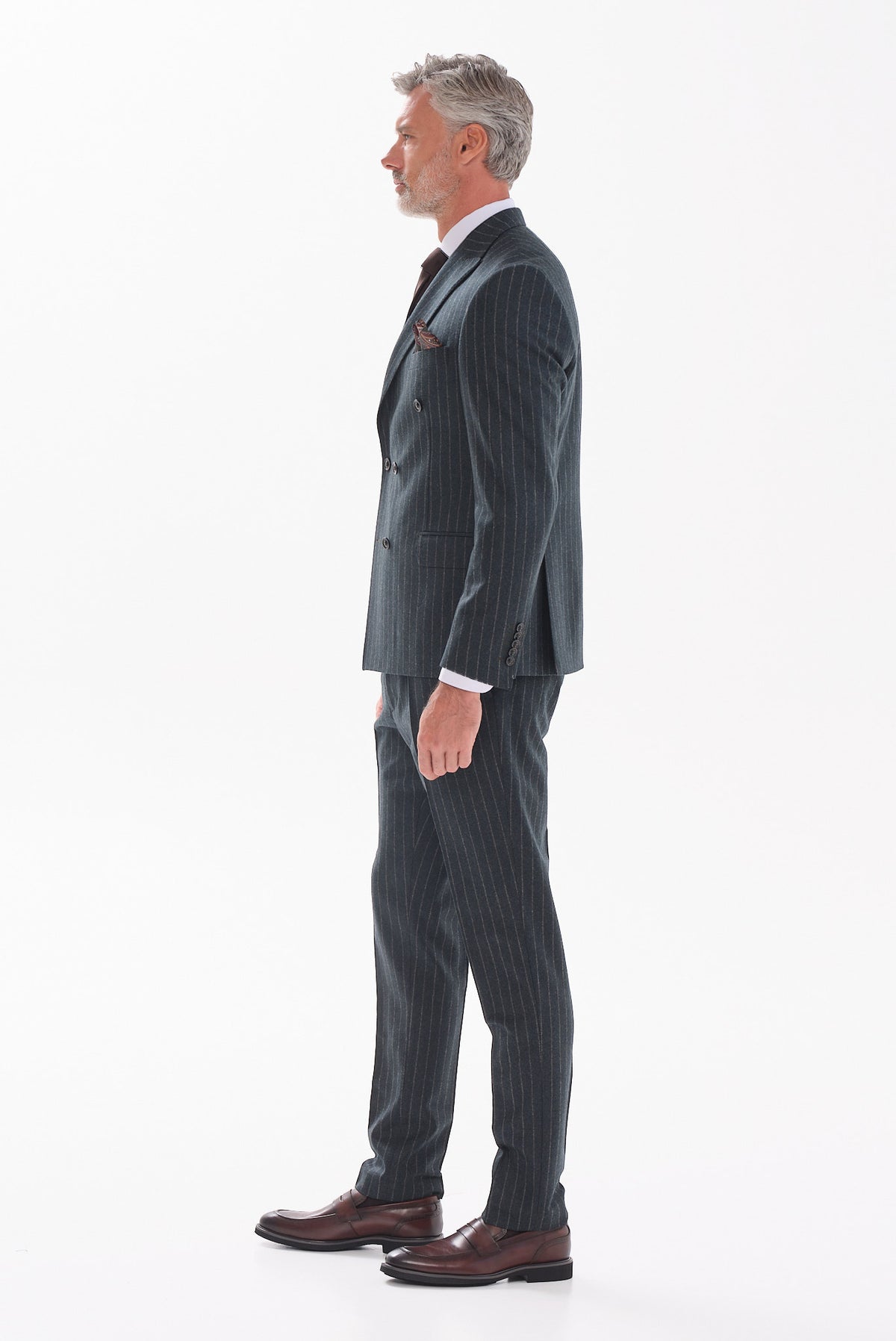 ΑΝΔΡΙΚΟ ΜΑΛΛΙΝΟ ΚΟΣΤΟΥΜΙ PORTOBELLO'S SLIM FIT ΛΑΔΙ ΣΚΟΥΡΟ ΜΕ ΡΙΓΕΣ