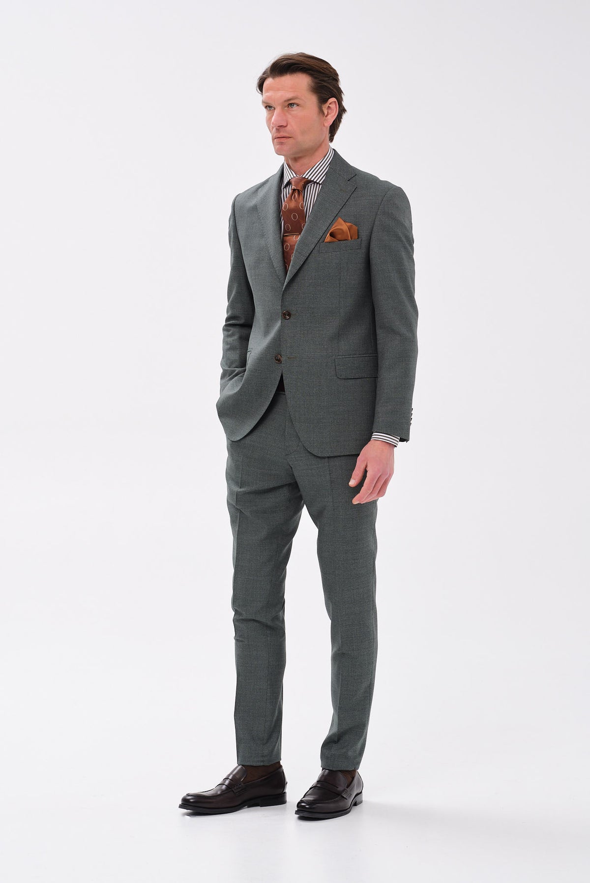 ΑΝΔΡΙΚΟ ΠΡΑΣΙΝΟ ΜΑΛΛΙΝΟ ΚΟΣΤΟΥΜΙ PORTOBELLO'S SLIM FIT ΣΕ ΥΦΑΣΜΑ MARZOTTO