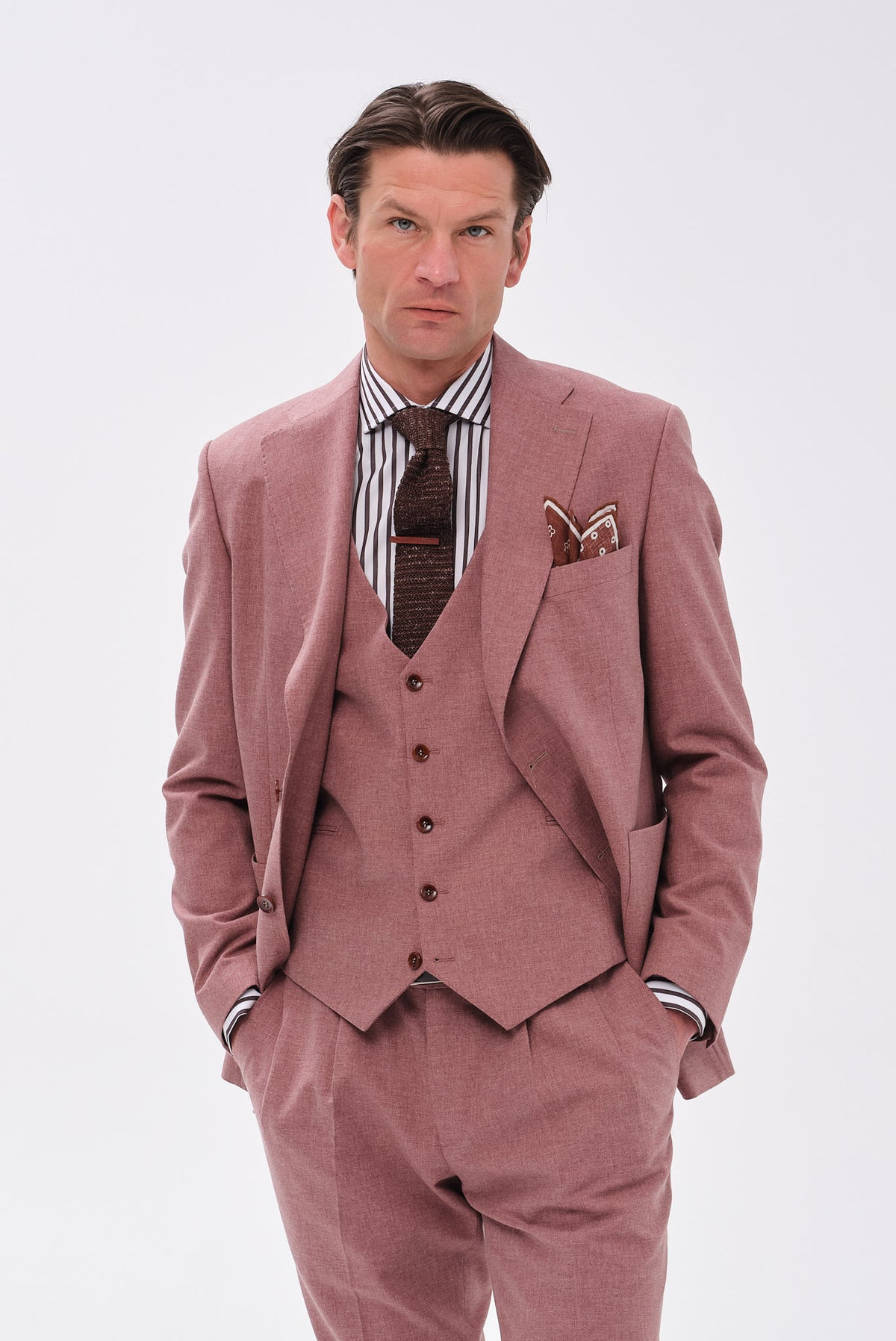 ΑΝΔΡΙΚΟ ΡOZ ΚΟΣΤΟΥΜΙ PORTOBELLO'S REGULAR FIT ΣΕ ΥΦΑΣΜΑ VITALE BARBERIS CANONICO