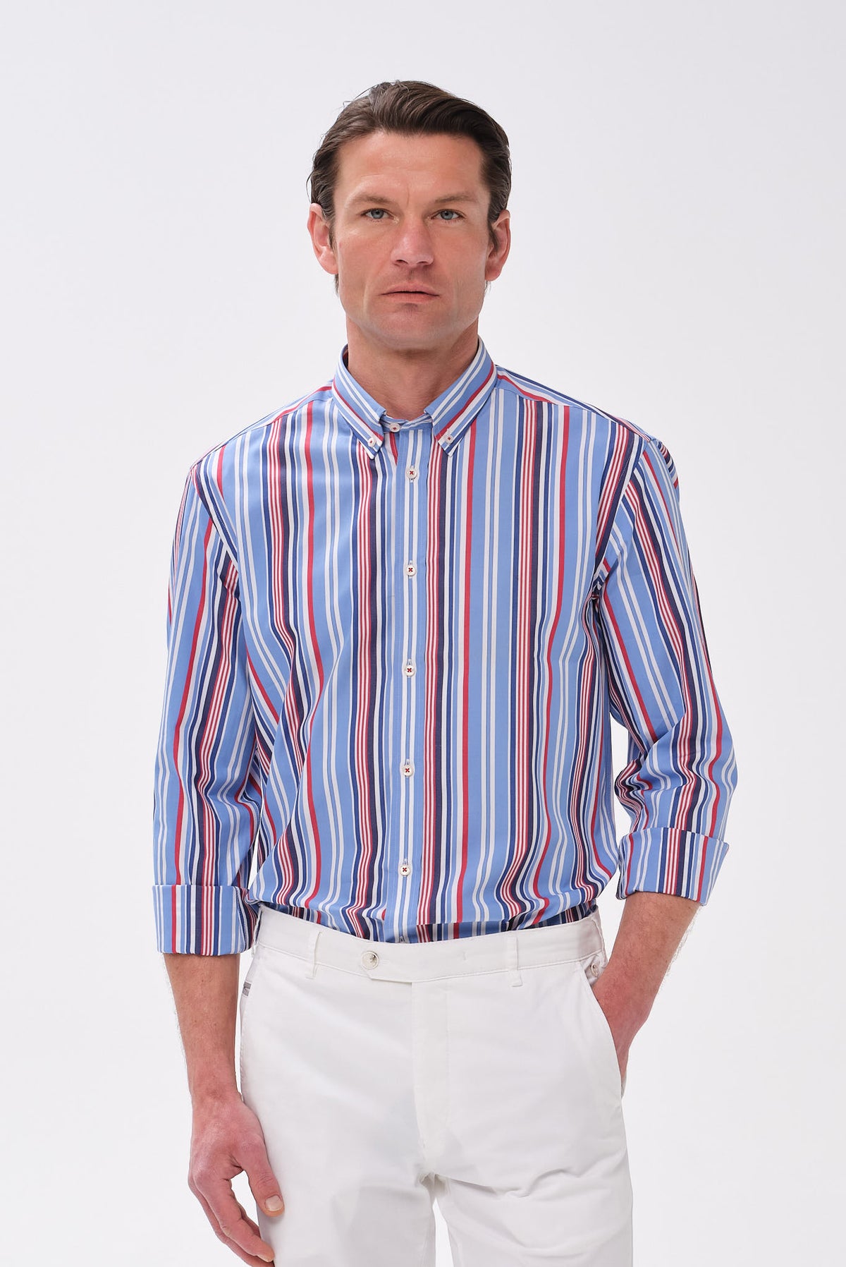 ΑΝΔΡΙΚΟ ΜΠΛΕ ΚΟΚΚΙΝΟ ΡΙΓΕ ΠΟΥΚΑΜΙΣΟ PORTOBELLO'S ΜΕ BUTTON DOWN ΓΙΑΚΑ REGULAR FIT