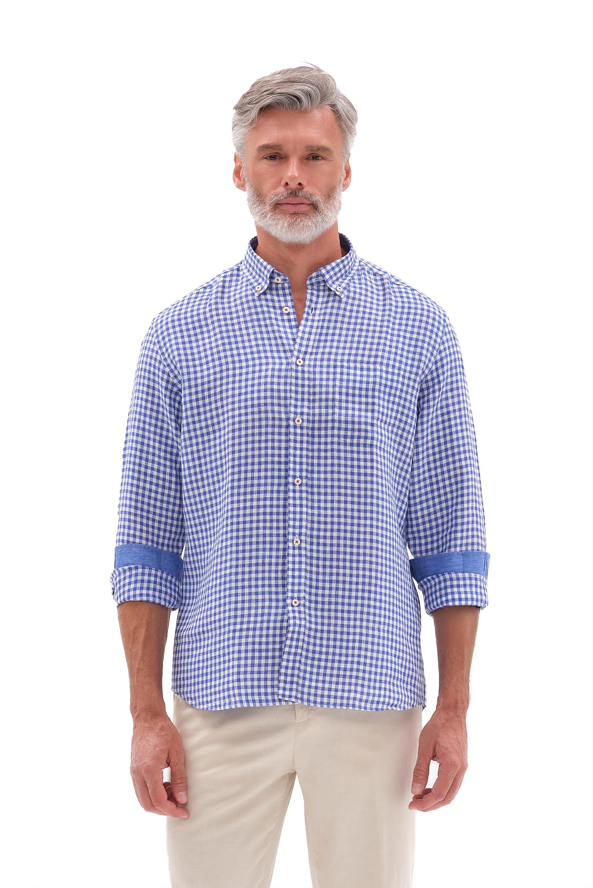 ΑΝΔΡΙΚΟ ΜΠΛΕ ΛΙΝΟ ΚΑΡΟ ΠΟΥΚΑΜΙΣΟ PORTOBELLO'S ΜΕ BUTTON DOWN ΓΙΑΚΑ REGULAR FIT