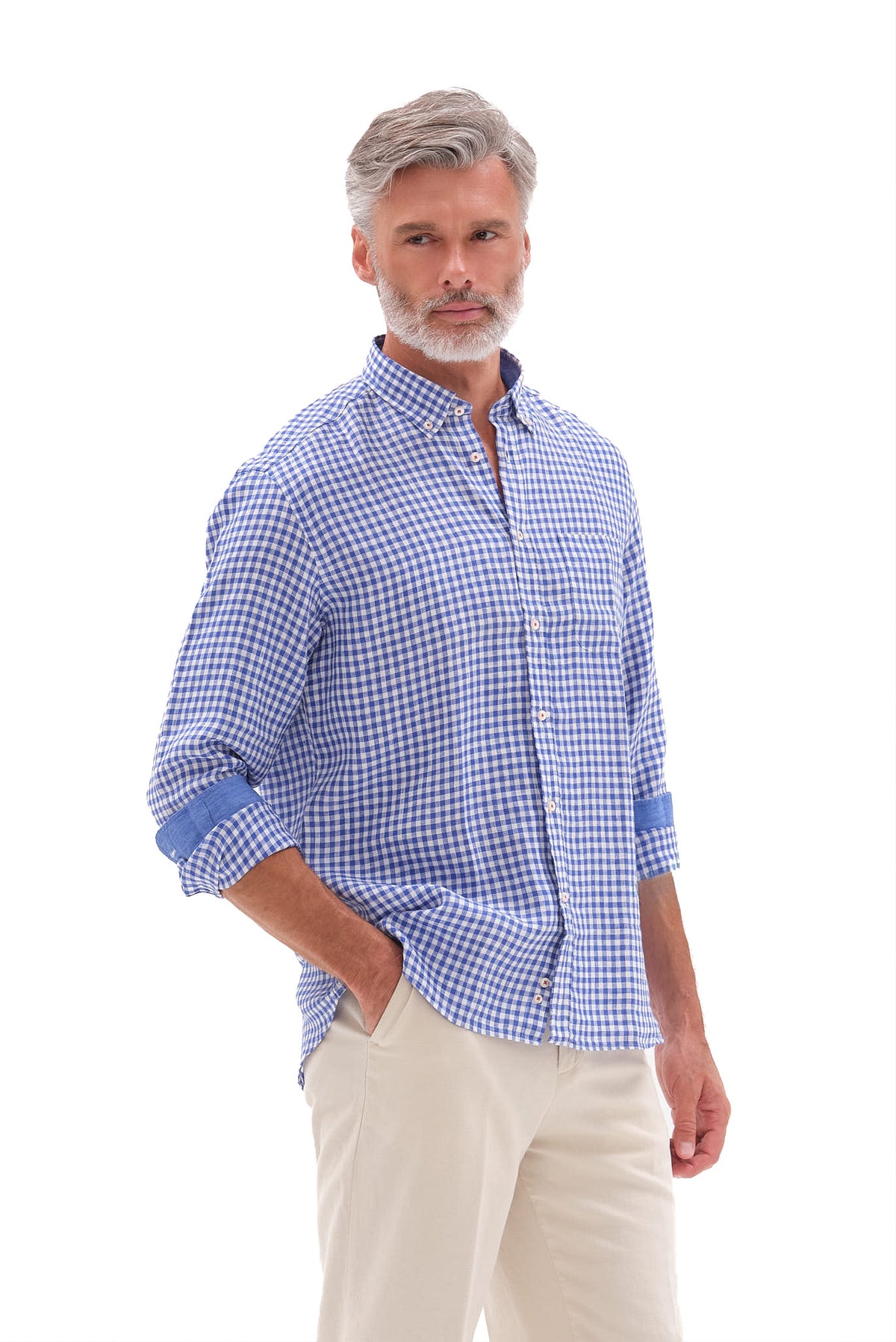 ΑΝΔΡΙΚΟ ΜΠΛΕ ΛΙΝΟ ΚΑΡΟ ΠΟΥΚΑΜΙΣΟ PORTOBELLO'S ΜΕ BUTTON DOWN ΓΙΑΚΑ REGULAR FIT