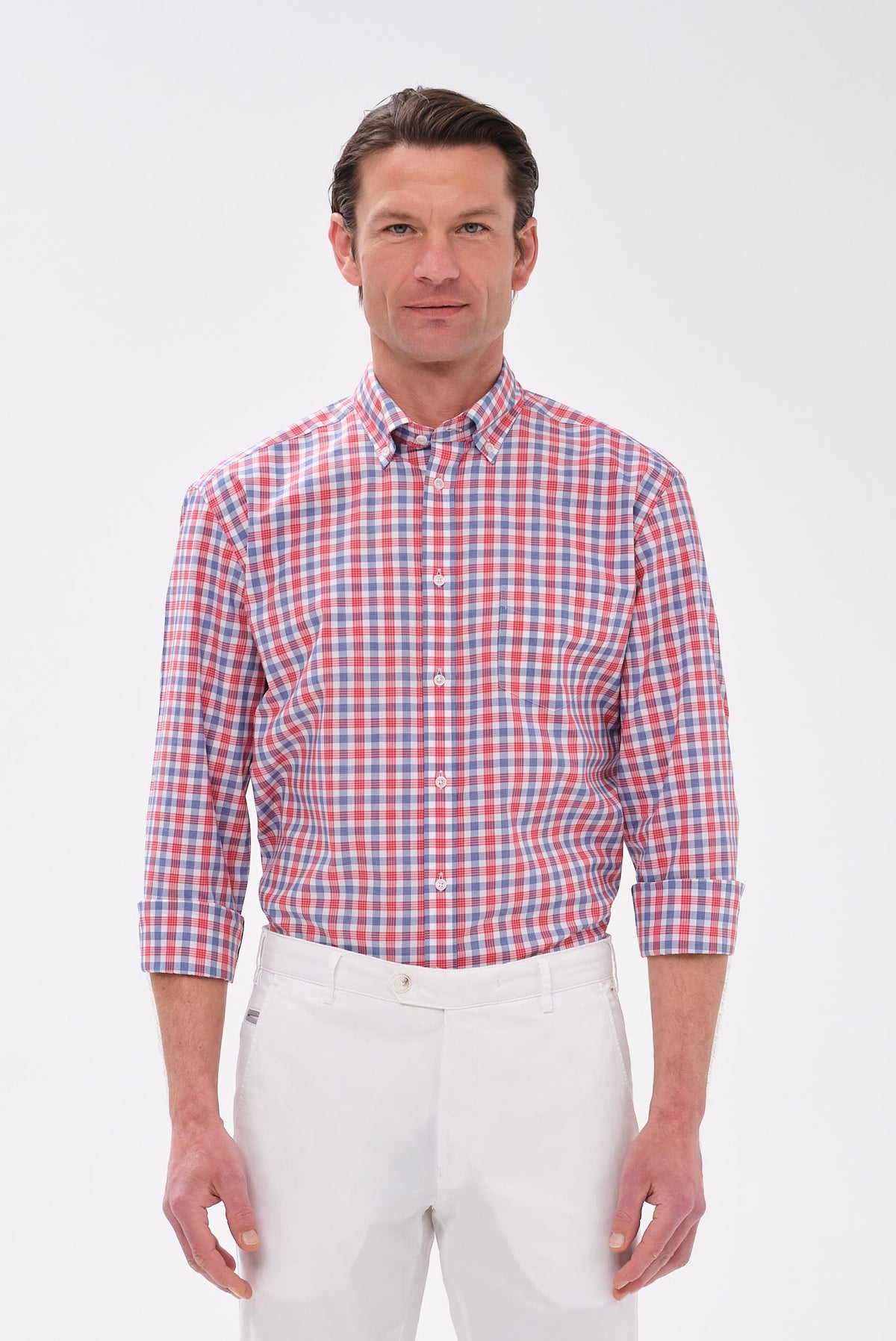 ΑΝΔΡΙΚΟ ΠΟΥΚΑΜΙΣΟ ΜΕ BUTTON DOWN ΓΙΑΚΑ PORTOBELLO'S ΚΟΚΚΙΝΟ-ΜΠΛΕ ΚΑΡΟ ΣΧΕΔΙΟ