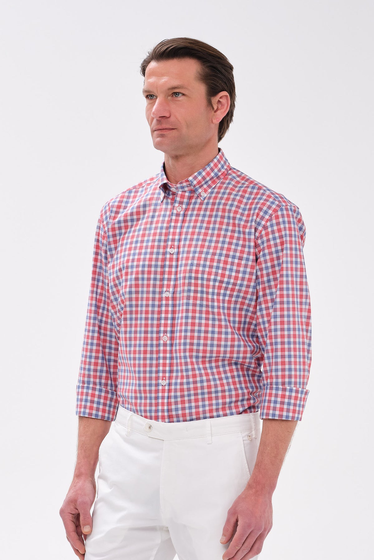 ΑΝΔΡΙΚΟ ΠΟΥΚΑΜΙΣΟ ΜΕ BUTTON DOWN ΓΙΑΚΑ PORTOBELLO'S ΚΟΚΚΙΝΟ-ΜΠΛΕ ΚΑΡΟ ΣΧΕΔΙΟ