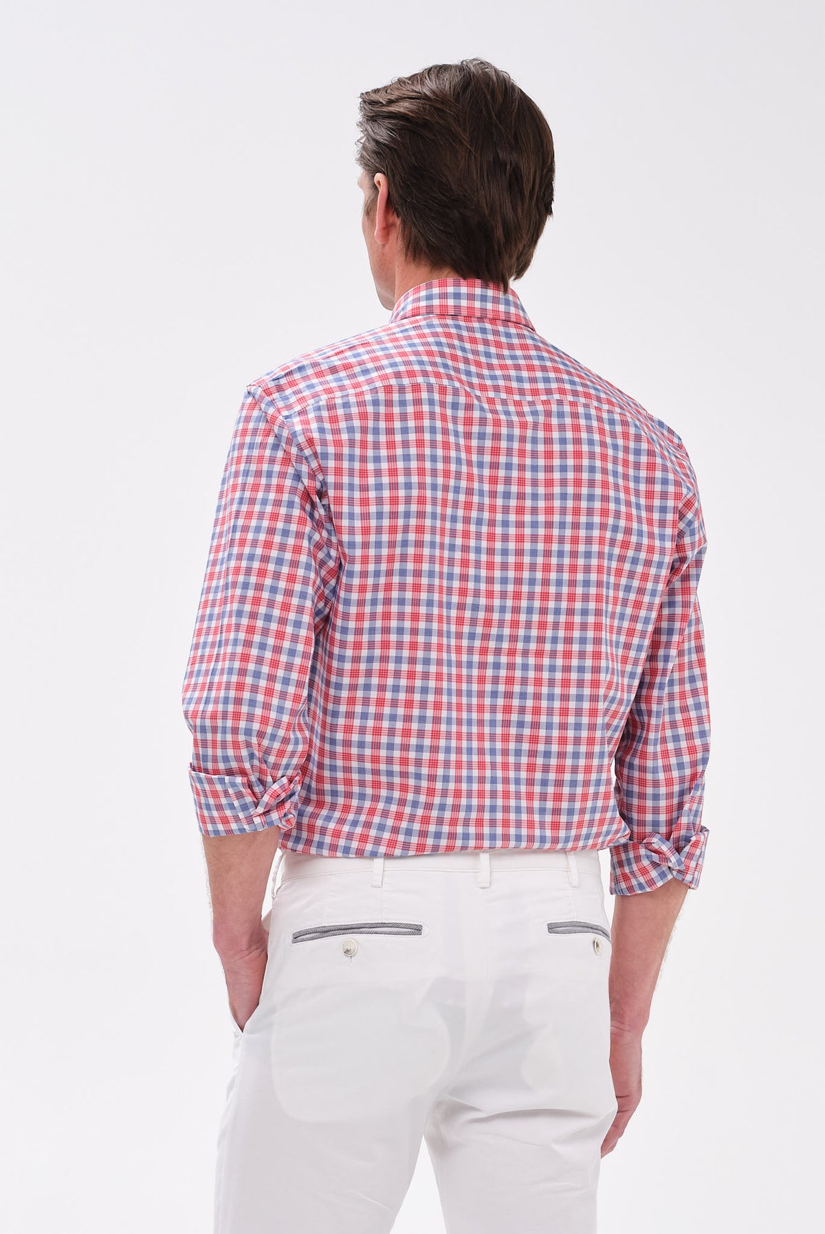 ΑΝΔΡΙΚΟ ΠΟΥΚΑΜΙΣΟ ΜΕ BUTTON DOWN ΓΙΑΚΑ PORTOBELLO'S ΚΟΚΚΙΝΟ-ΜΠΛΕ ΚΑΡΟ ΣΧΕΔΙΟ