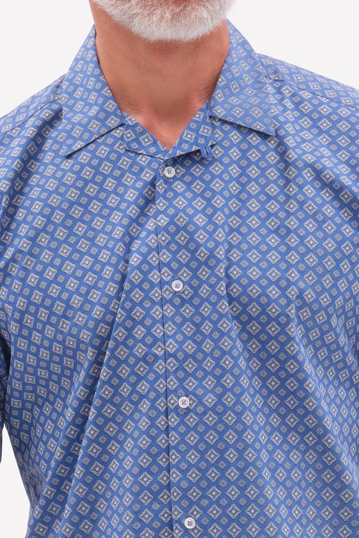 ΑΝΔΡΙΚΟ ΜΠΛΕ ΚΟΝΤΟΜΑΝΙΚΟ ΠΟΥΚΑΜΙΣΟ PORTOBELLO'S ΜΕ ΓΕΩΜΕΤΡΙΚΟ ΜΟΤΙΒΟ REGULAR FIT