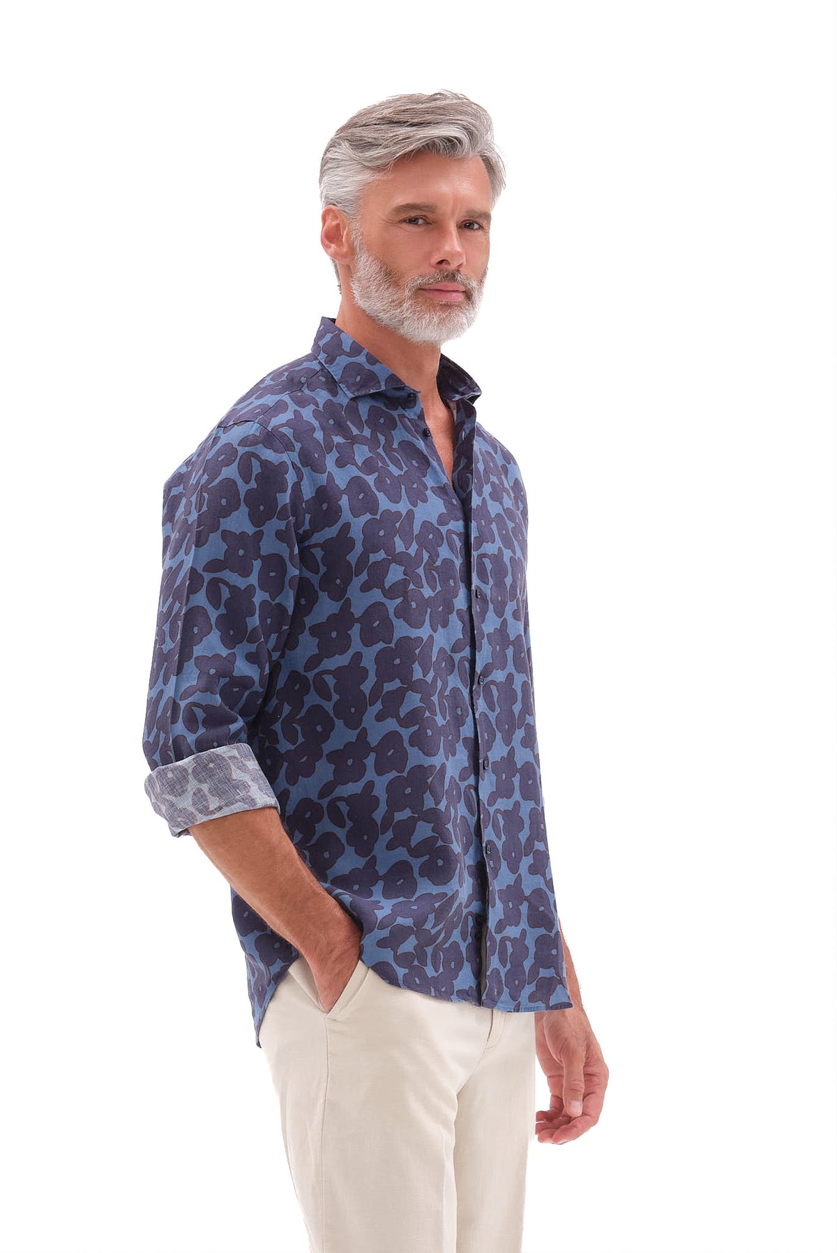 ΑΝΔΡΙΚΟ ΛΙΝΟ ΡΑΦ ΠΟΥΚΑΜΙΣΟ PORTOBELLO'S ΜΕ FLORAL ΣΧΕΔΙΟ ΚΑΙ REX ΓΙΑΚΑ REGULAR FIT